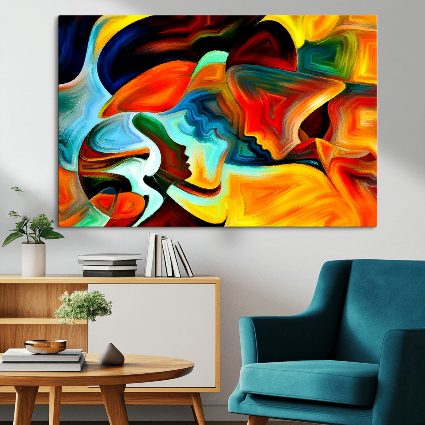 70242-MGV-CV-36X24-Human Love Figures Abstract Wall Art Canvas Print
