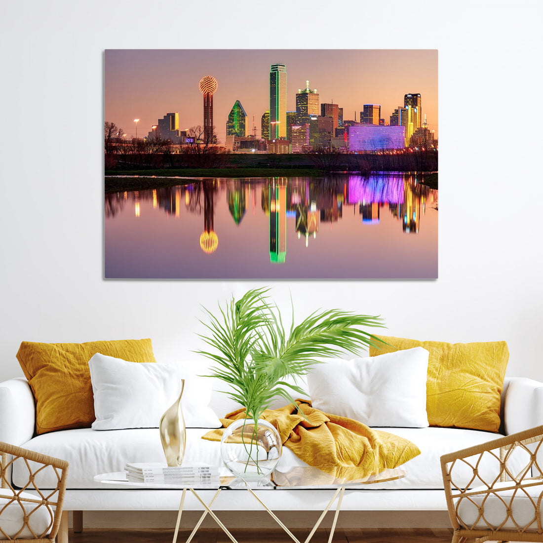 Colorful Dallas City Lights Night Skyline Wall Art Print