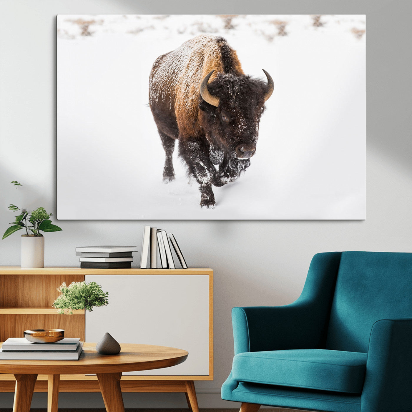 -Bison Winter Wall Art Canvas Print For Farmhouse Decor