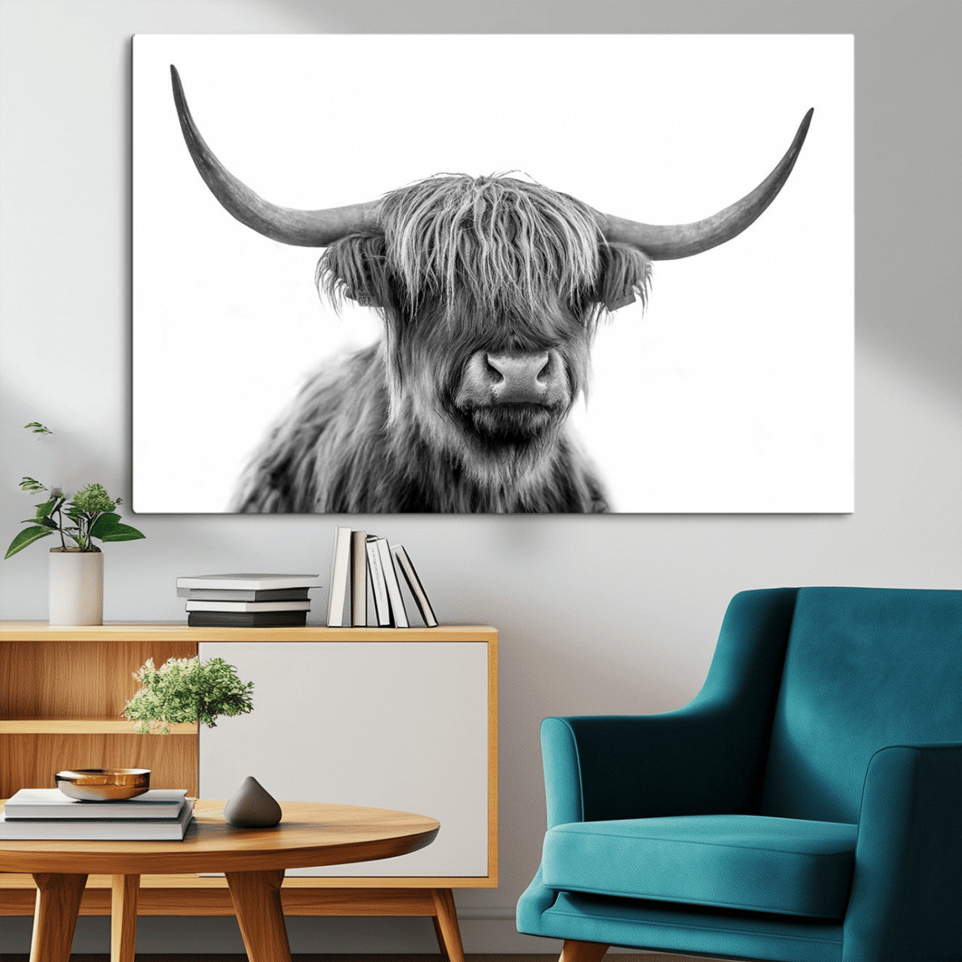 75503-MGV-CV-36X24-Scottish Highland Cow Cattle Art Print Wall Art Canvas Print for Farmhouse Decor, Framed Scottish