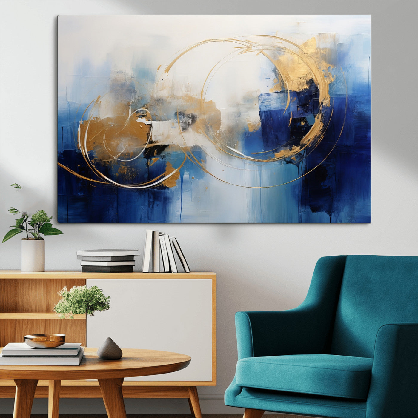 52314-MGV-CV-36X24-Navy Blue Abstract Wall Art Canvas Print