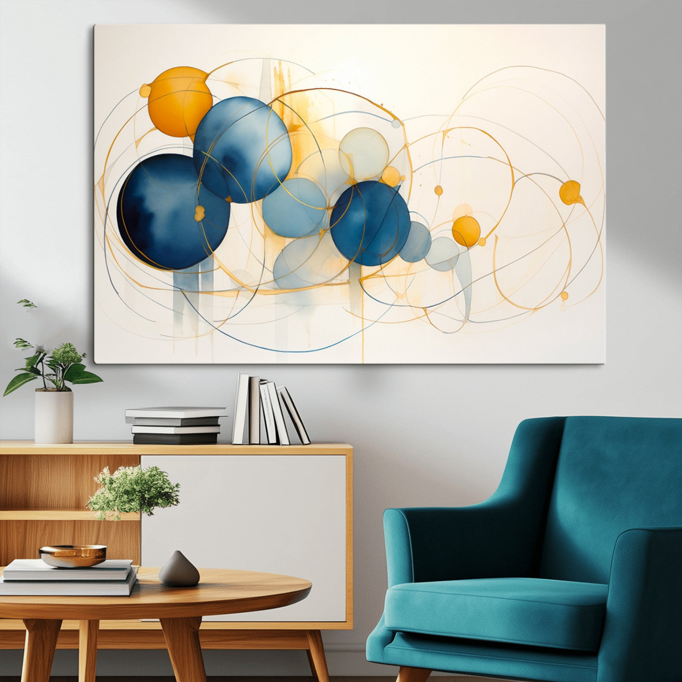 36188-MGV-CV-36X24-Geometric Blue Orange Abstract Wall Art Canvas, Geometric Blue Orange Canvas Print