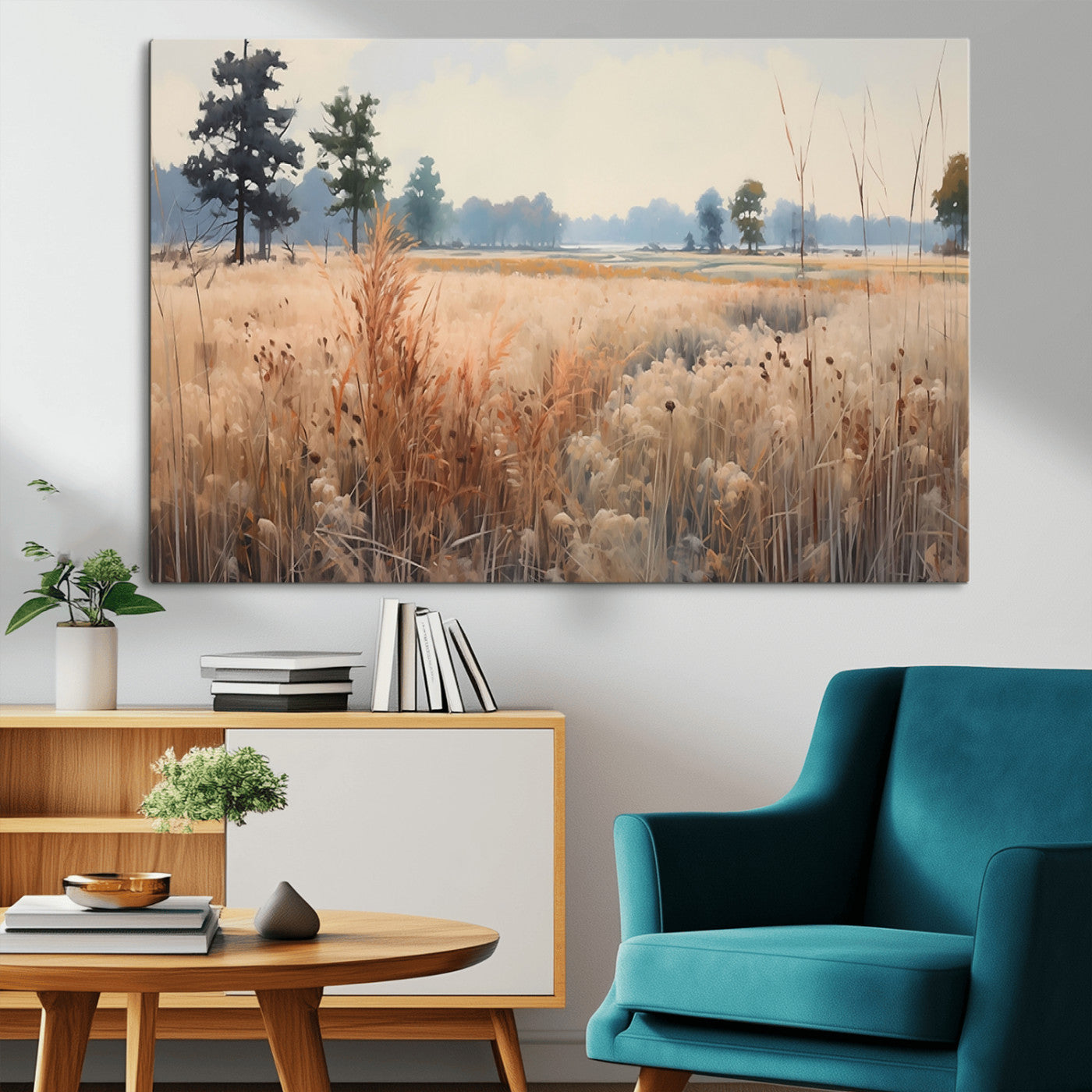 98822-MGV-CV-36X24-Golden Fields Canvas Wall Art Print – Serene Landscape of Nature’s Tranquility in Minimalist Modern