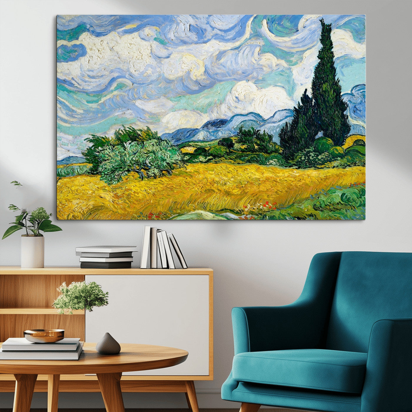 97252-MGV-CV-36X24-Wheatfield With Cypresses By Van Gogh Painting Wall Art Canvas, Wheatfield With Cypresses Canvas