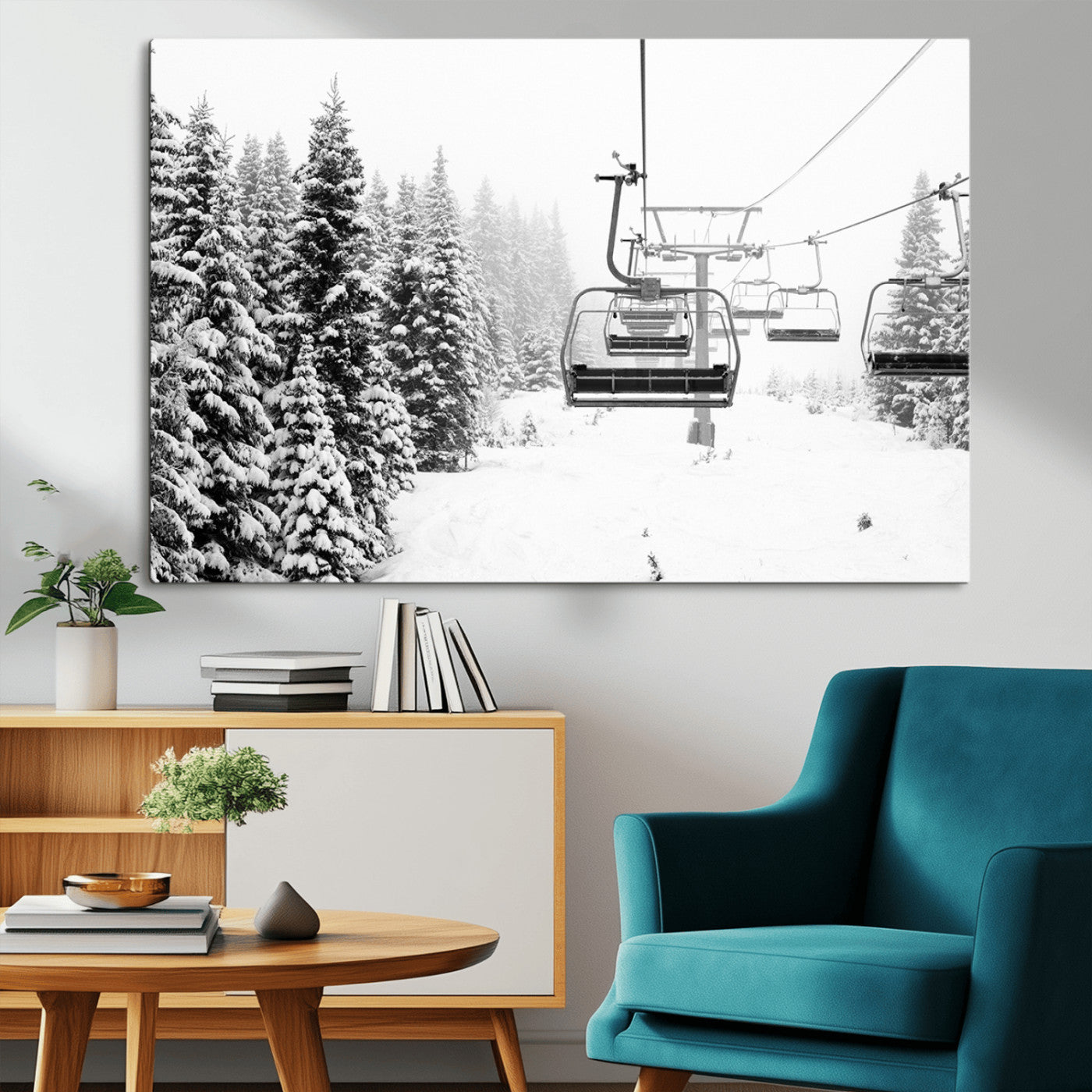 70609-MGV-CV-36X24-Ski Wall Art - Ski Lift Wall Art Canvas Print Snow Covered Spruce Trees Winter Wall Art Ski Skier