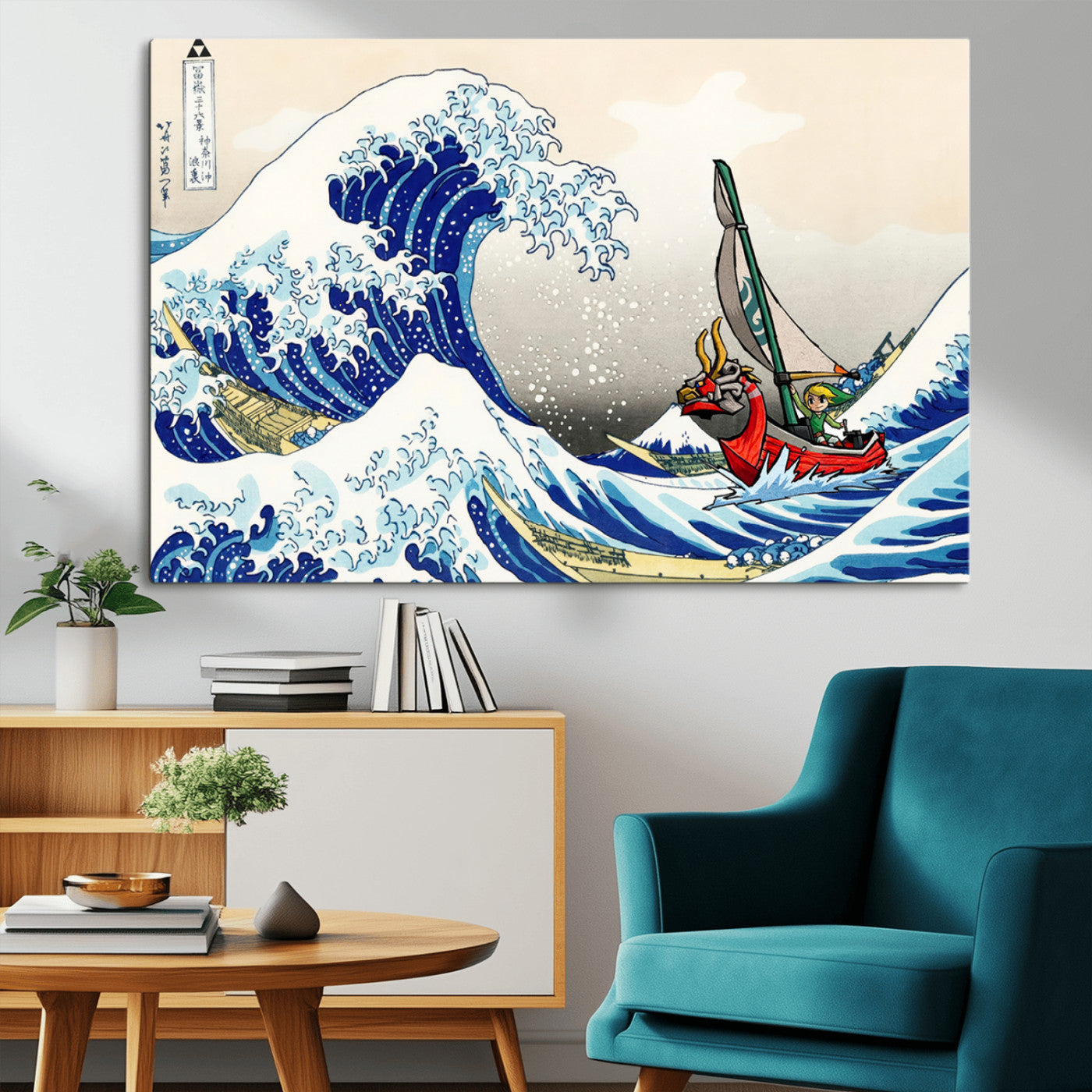 19450-MGV-CV-36X24-Katsushika Hokusai Kanagawa Giant Wave Wall Art Canvas Print | Iconic Japanese Art for Living Room