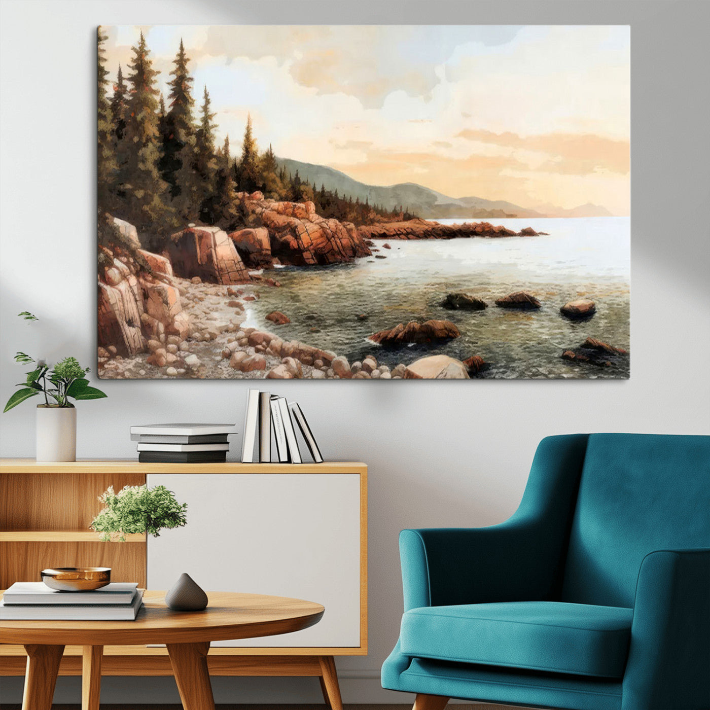 77145-MGV-CV-36X24-Serene Coastal View of Acadia National Park Wall Art - Stunning 3-Panel Wall Art Canvas Print,