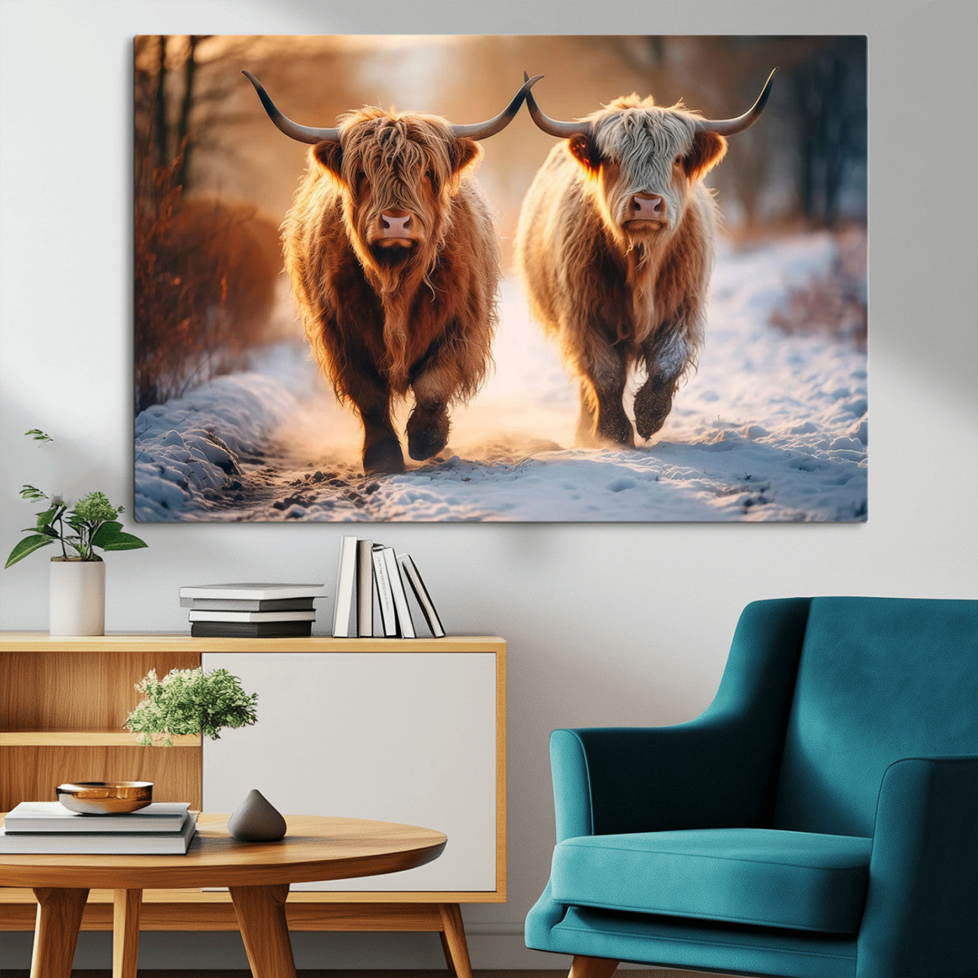 94810-MGV-CV-36X24-Scottish Highland Cow Horn Farm Wall Art Canvas Print