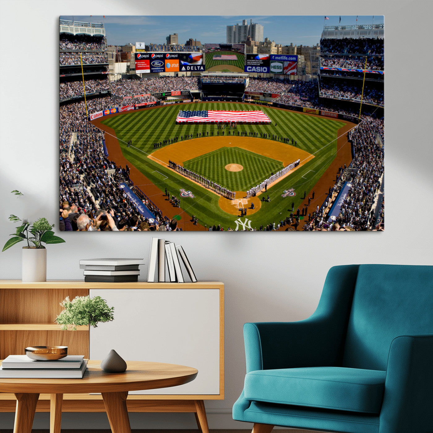 20879-MGV-CV-36X24-Yankee Stadium New York Wall Art Print | 3-Panel Canvas Print of Yankees Baseball Stadium | Large