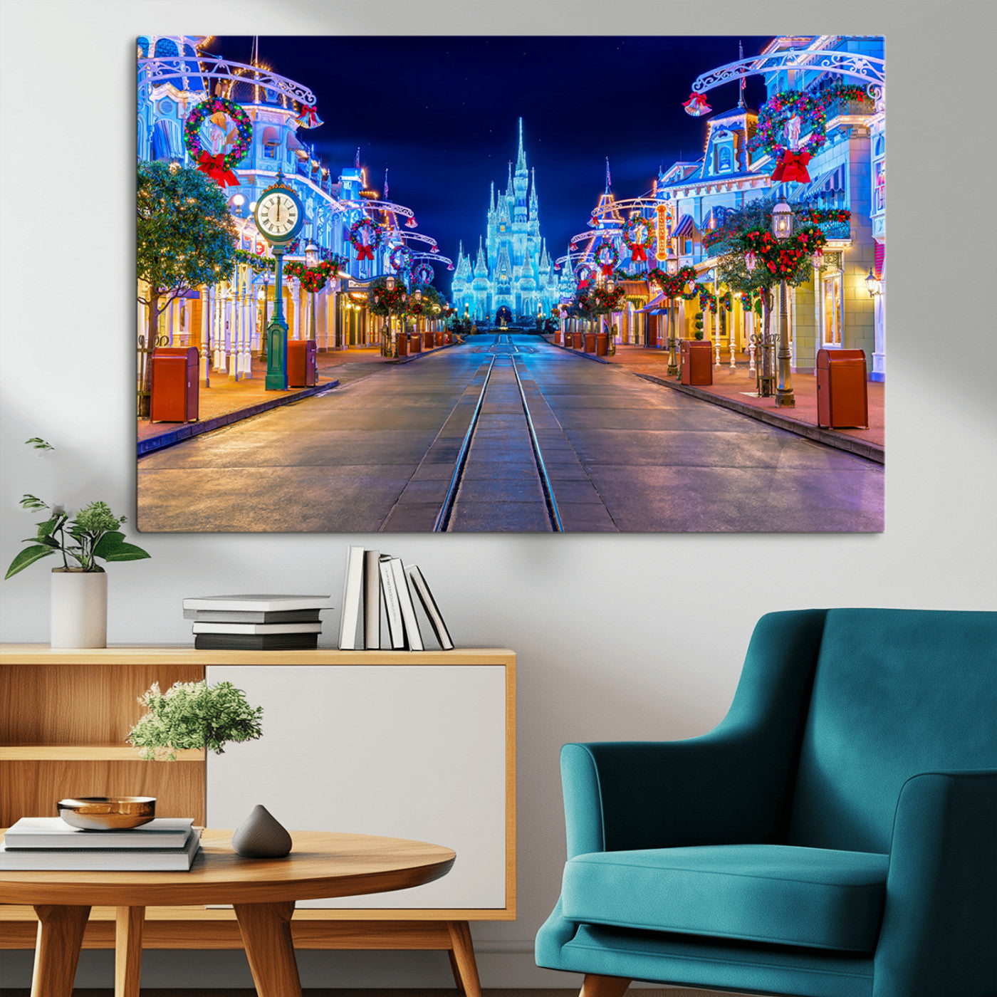 12470-MGV-CV-36X24-Disney Castle Wall Art – Large Magic Kingdom Canvas Artwork, Fairytale Design, Kids Room Christmas Decor for Home, Office