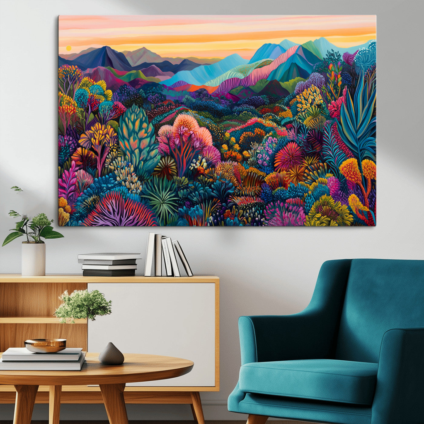 63728-MGV-CV-36X24-Colorful Abstract Landscape Wall Art Print Canvas - Vibrant Modern Decor for Living Room, Office, or