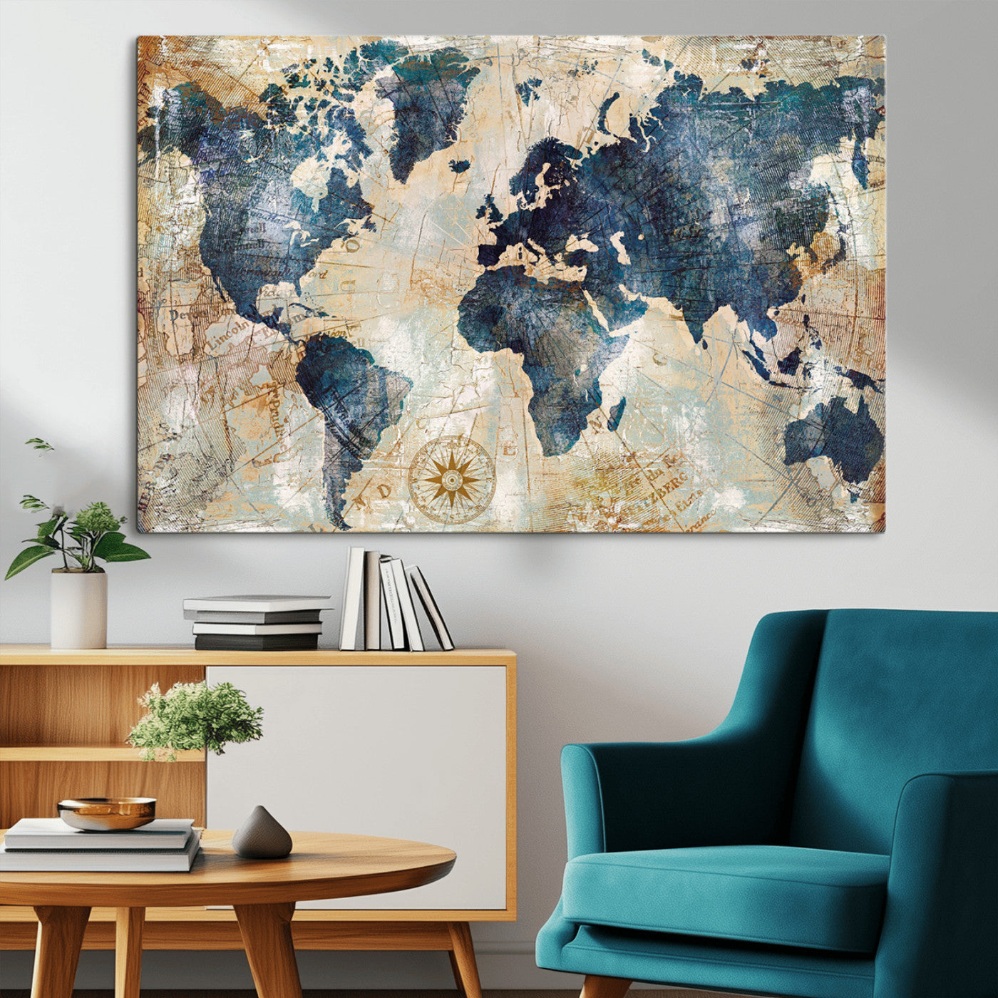 84561-MGV-CV-36X24-Push Pin World Map Canvas Print – Framed Wall Art for Couples, Travel Tracker Map, Anniversary Gift for Home Decor