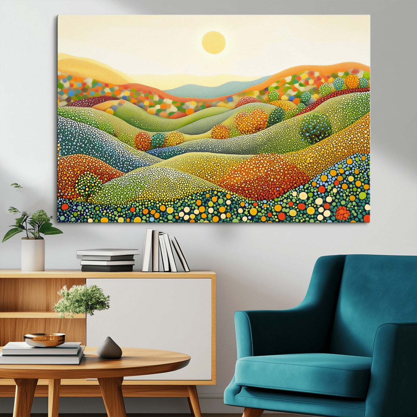 27683-MGV-CV-36X24-YAYOI KUSAMA Wall Art - Colorful Dot Art Landscape Canvas, Framed Japanese Dot Art