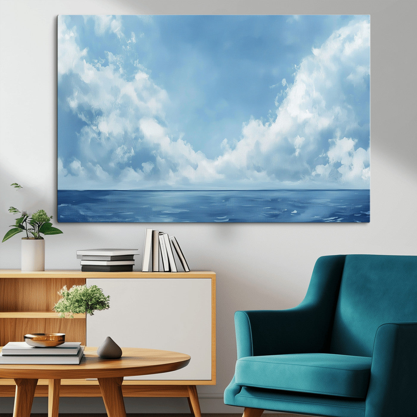 57554-MGV-CV-36X24-Abstract Ocean Print Artwork- Serene Blue Ocean Canvas Wall Art - Minimalist Ocean and Sky Canvas