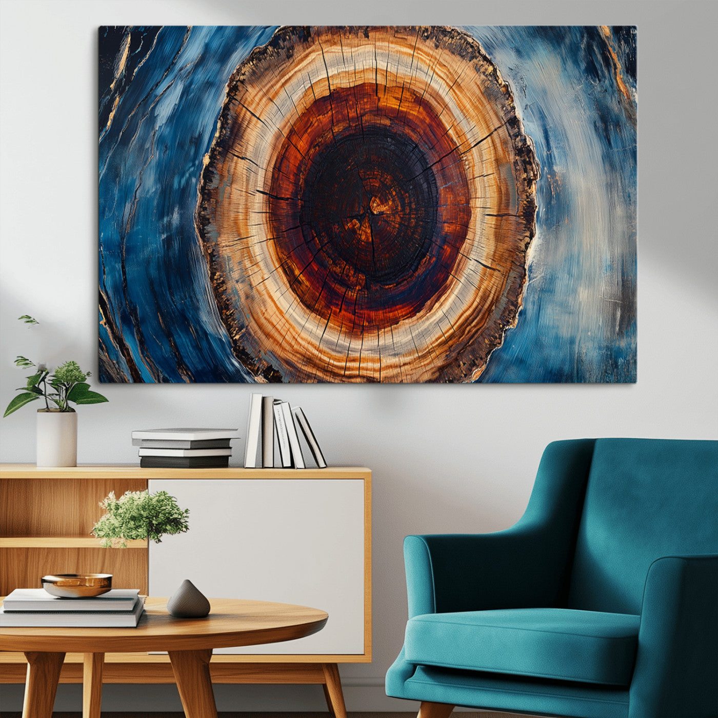 30457-MGV-CV-36X24-Framed Abstract Tree Ring Wall Art Print, Natural Rustic Wood Texture Canvas Print, Wood Tree Stump