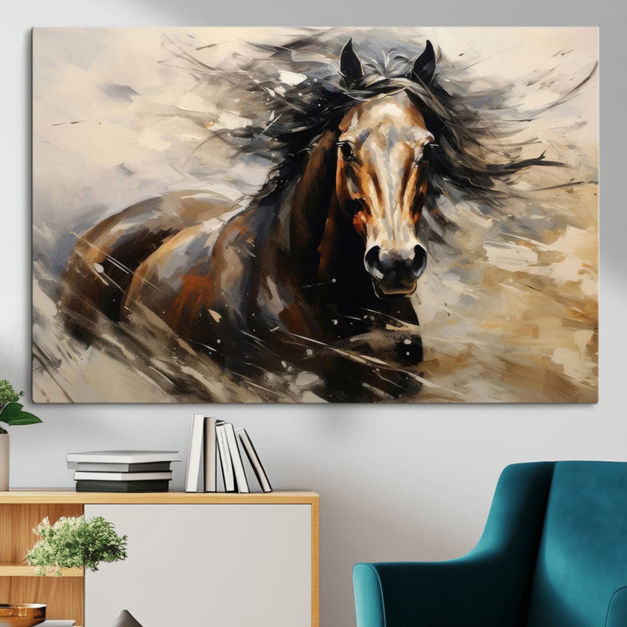53001-MGV-CV-36X24-Abstract Wall Art Horse Print - Large Western Horse Canvas - Farmhouse Woodland Wall Art - Framed