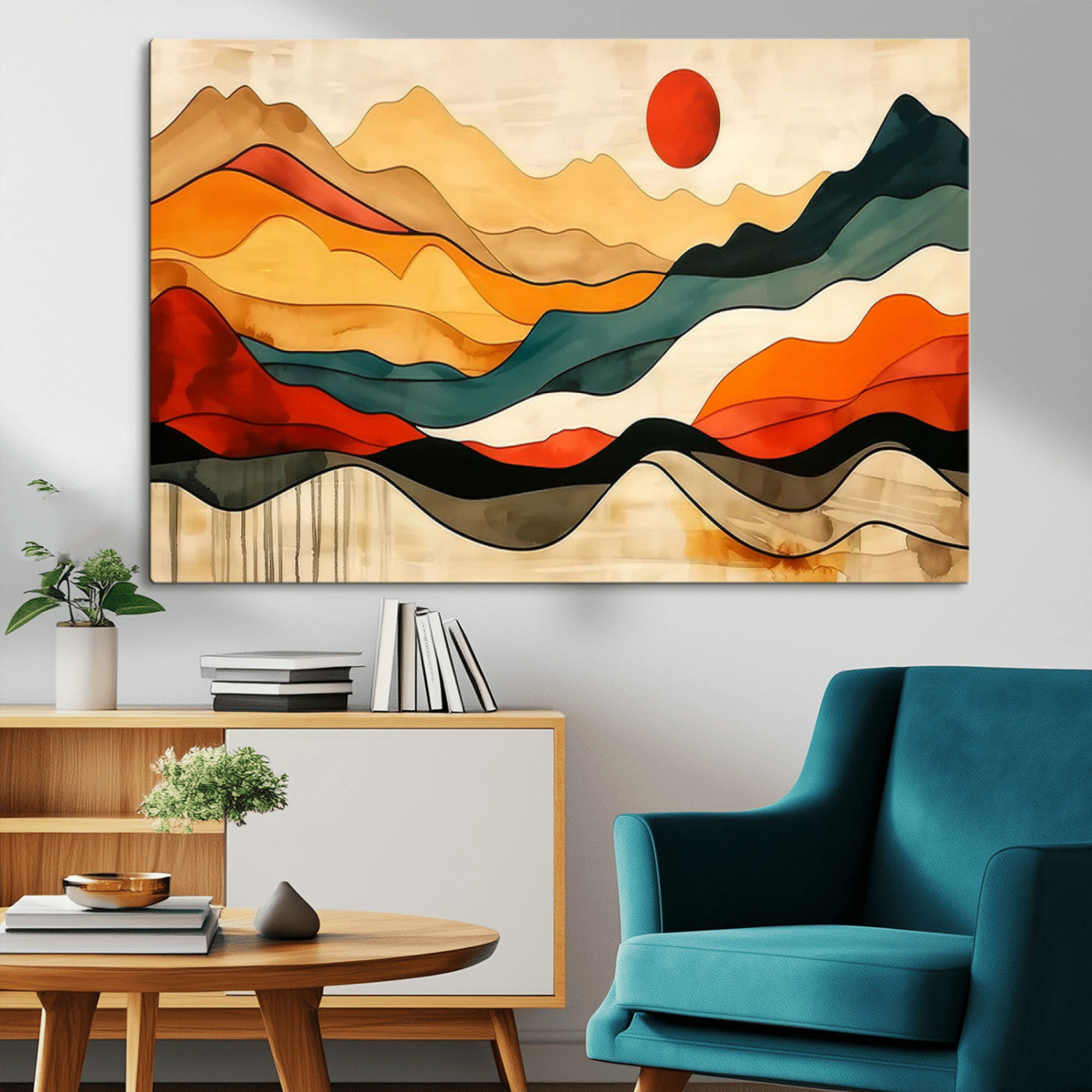 23241-MGV-CV-36X24-Mid Century Wall Art Print - Abstract Woodland Print - Modern Art Panoramic Mountain Wall Art
