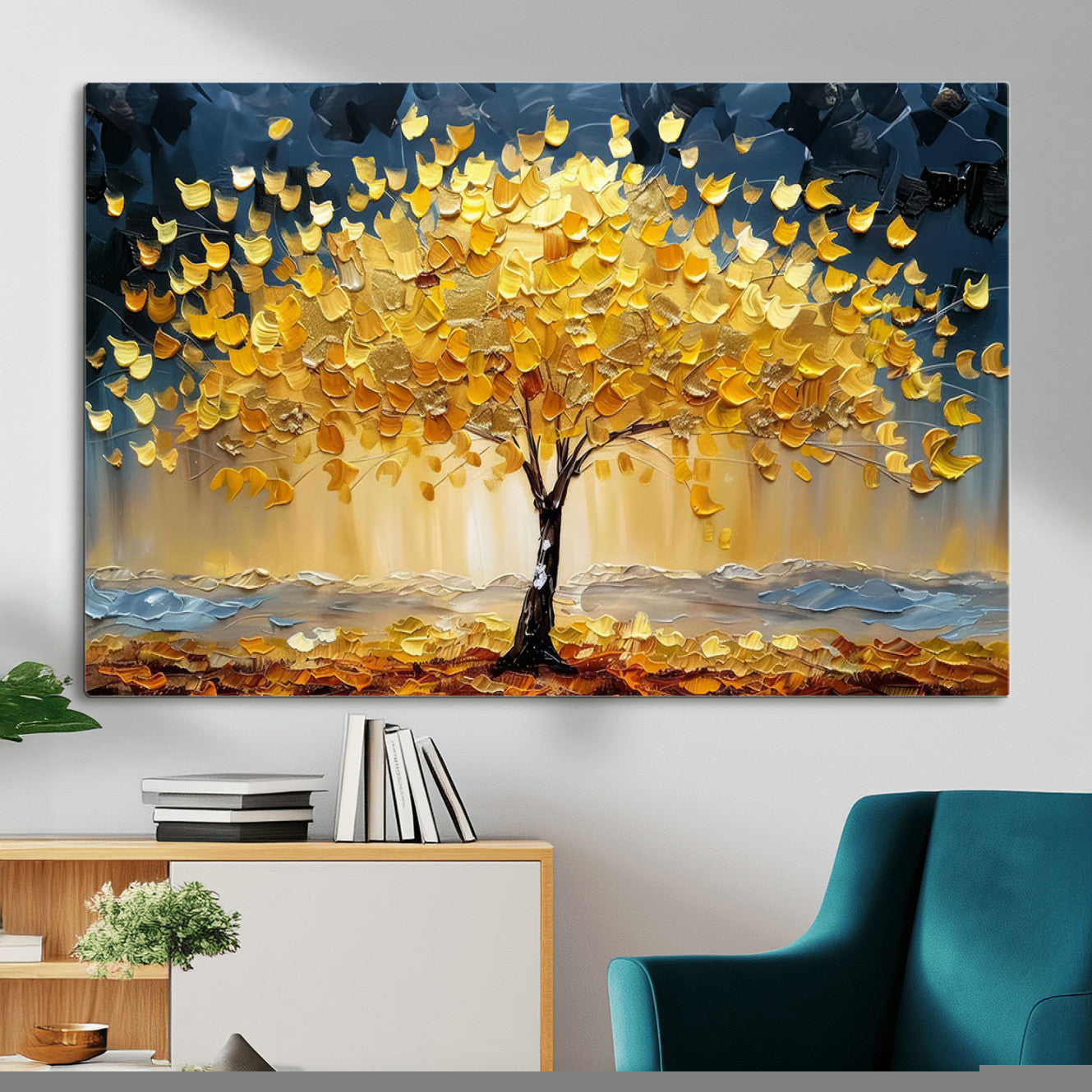 MGV-CV-36X24 - Golden Autumn Tree Wall Art – Canvas Print of Vibrant Fall Leaves, Seasonal Nature Scene Beautiful Fall Decor for Home, Office or Guest Room