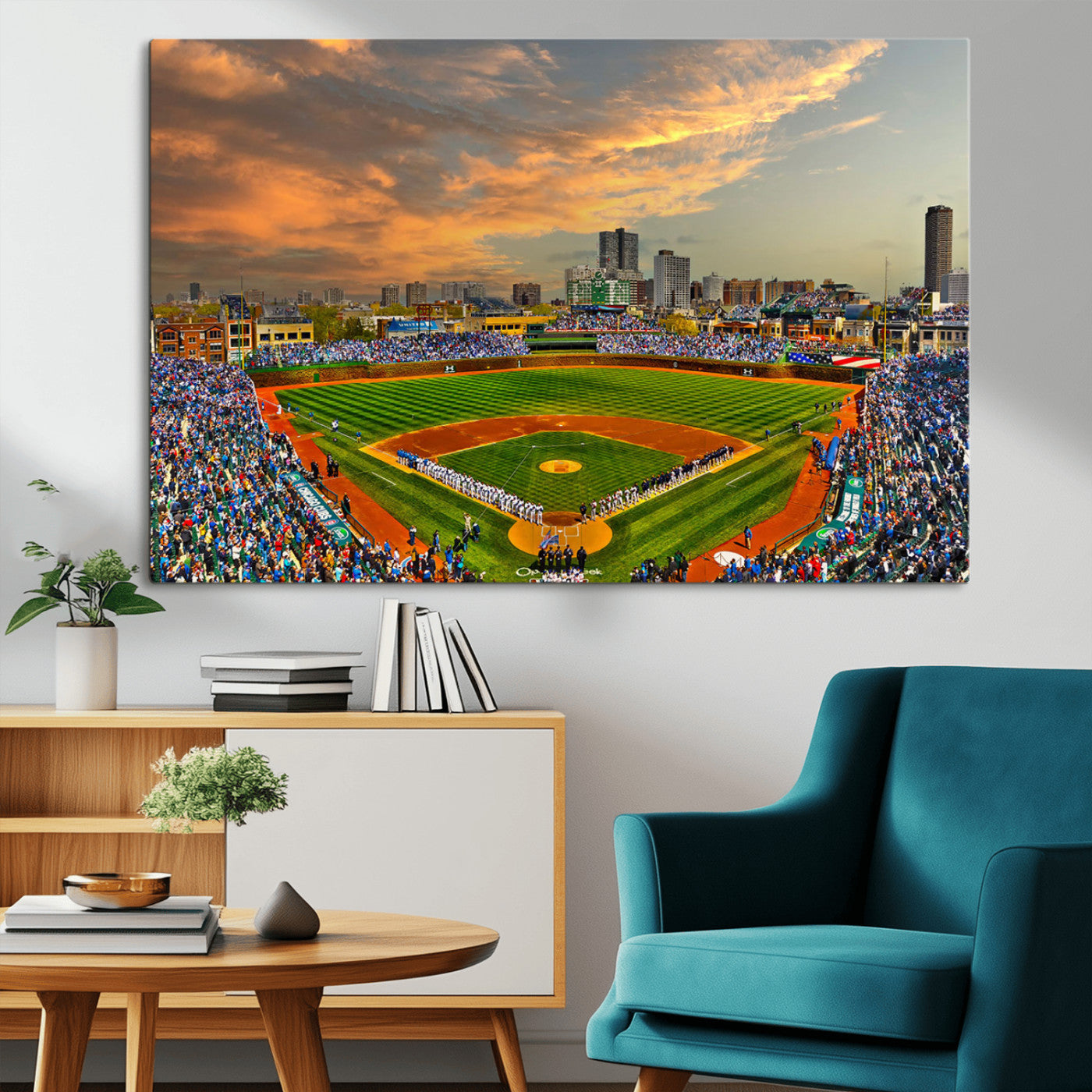 45635-MGV-CV-36X24-Chicago Wrigley Field Canvas Wall Art - Iconic Baseball Stadium Art Print - Wrigley Field Chicago