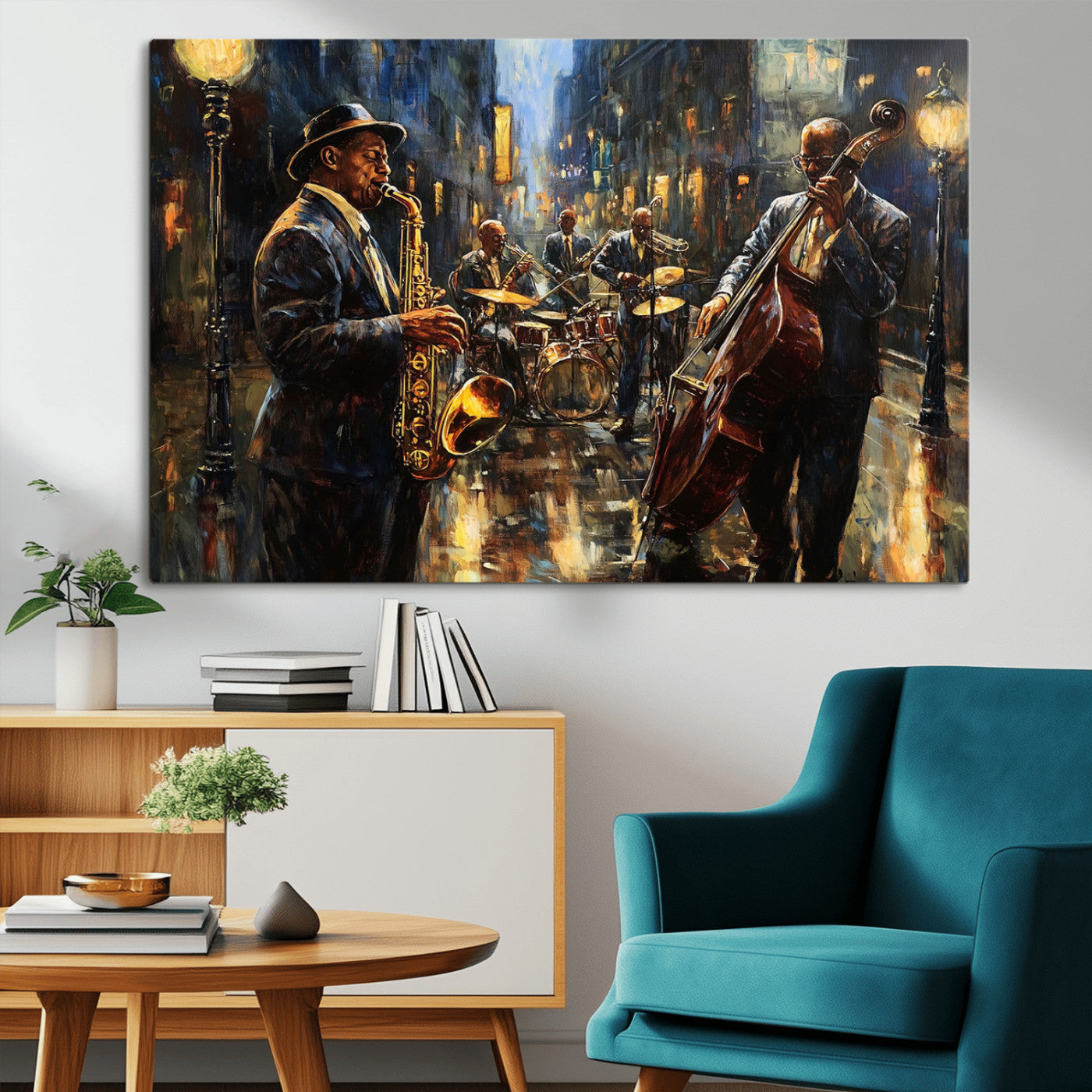 -Jazz Canvas Wall Art Print - Abstract African American Music Art - Framed Posters for Living Room or