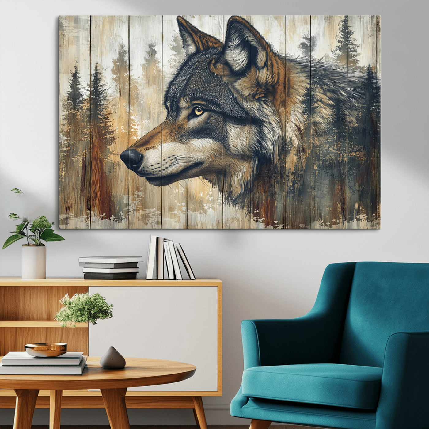 91882-MGV-CV-36X24-Rustic Wolf Wall Art Canvas Print, Vintage Woodland Wolf Wall Art
