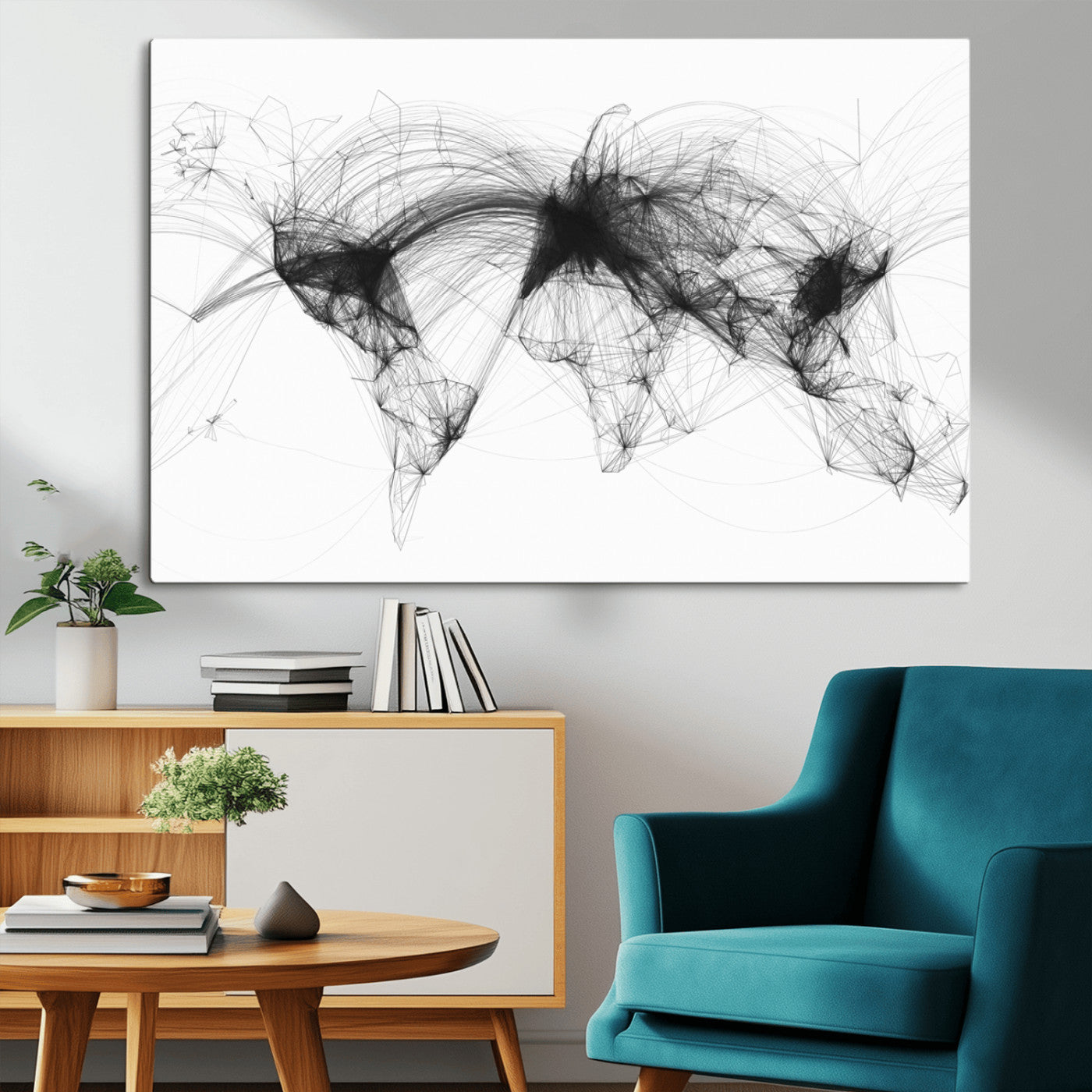 Black-Flight-Routes-MGV-CV-36X24-Flight Routes Air Traffic Map Canvas Wall Art - Framed - Ready to Hang
