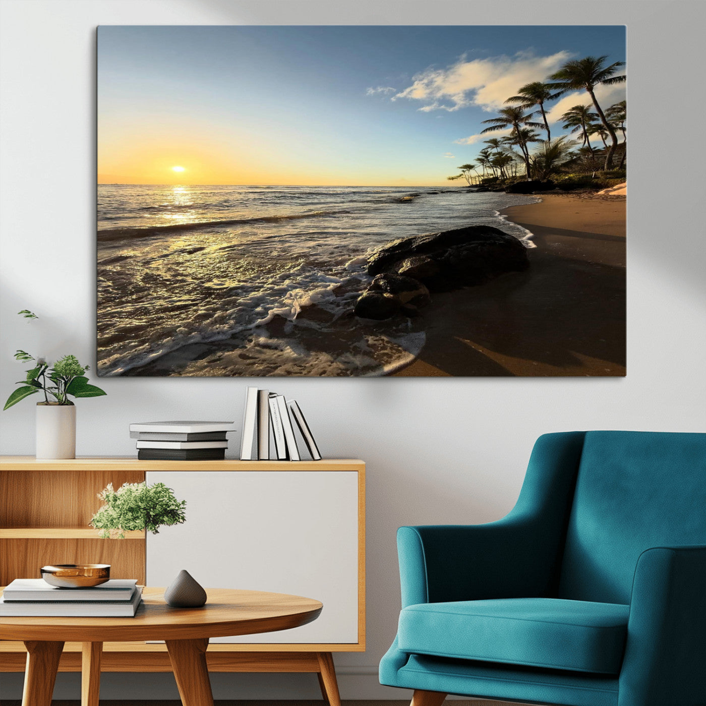 Nadir2-MGV-CV-36X24-Tropical Beach Wall Art - Stunning Ocean Sunset Canvas Print with Palm Tree Design for Relaxing and