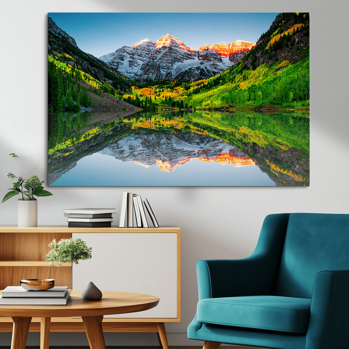 17996974-MGV-CV-36X24-Sunrise Maroon Bells Lake Wall Art Canvas Print – Framed Elk Mountains Landscape Artwork for Home, Office