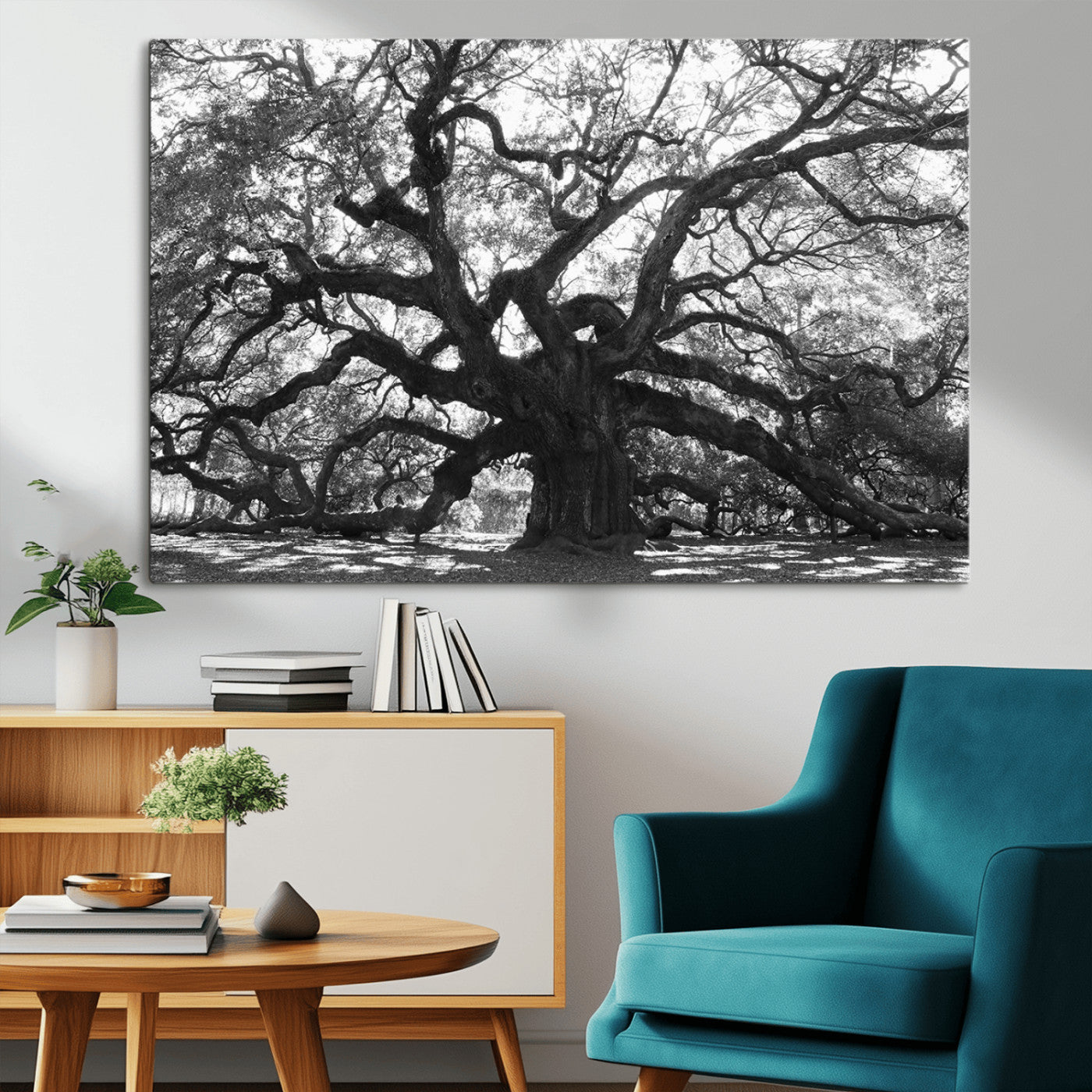 -Ancient Oak Wall Art Canvas Print, Framed Twisted Branches Art Picture Print, Gnarled Tree Perfect Moody Nature Decor Artwork
