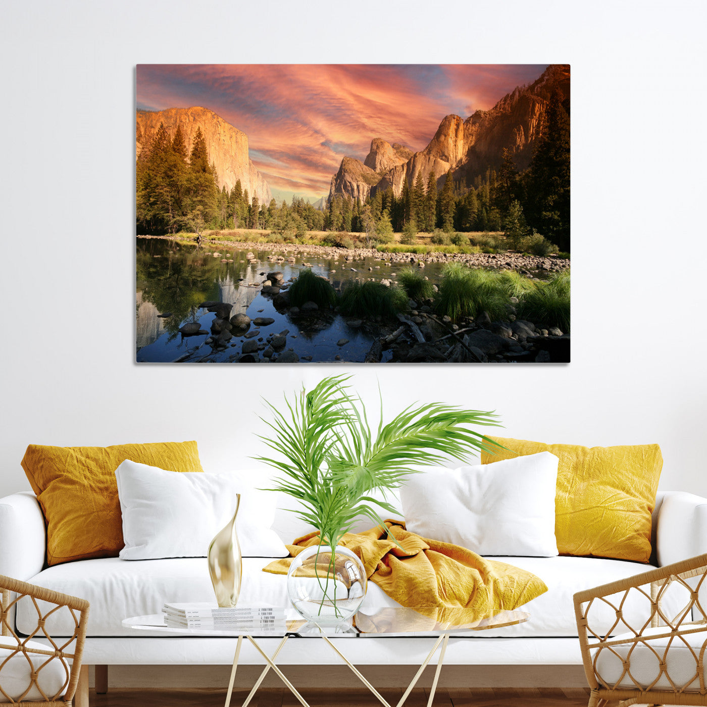 -Yosemite Valley Canvas Wall Art, Framed El Capitan Art Picture Print, Sunset Sky Perfect Vibrant