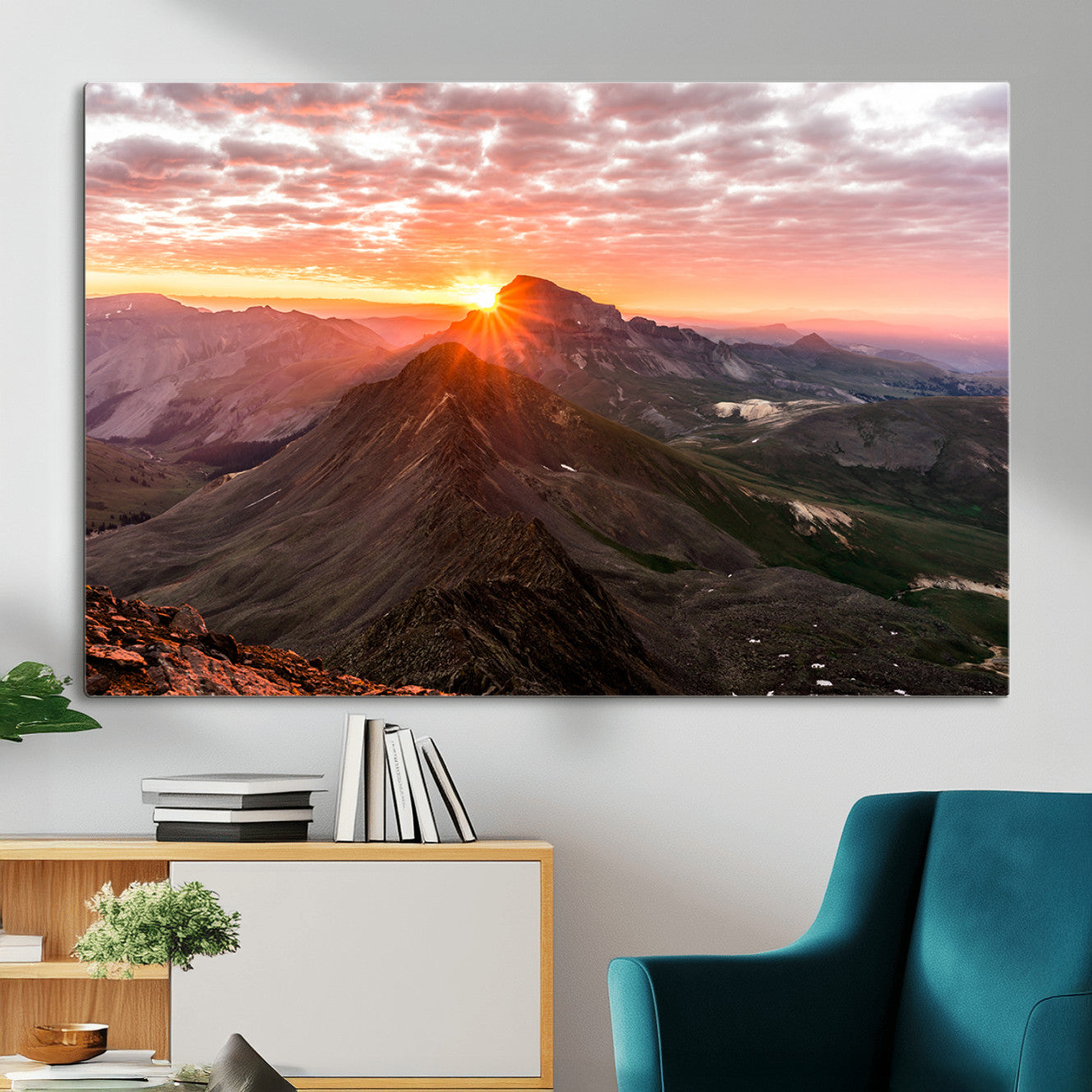 MGV-CV-36X24 - Majestic Sunrise Wall Art – Canvas Print of Rugged Mountain Peaks, Vibrant Sky, Serene Landscape, Nature Decor for Home or Office