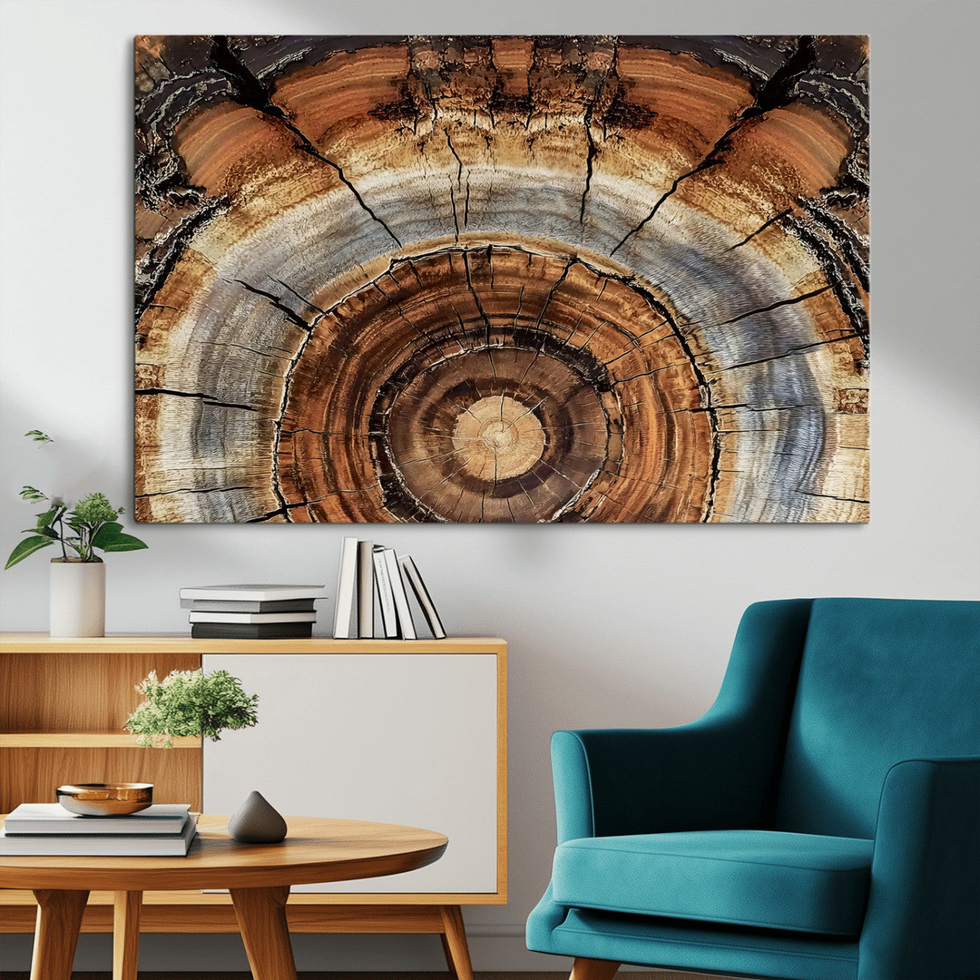 -Tree Rings Wall Art Canvas Print, Framed Wood Texture Art Picture Print, Rustic Pattern Perfect Rustic Organic Decor Artwork