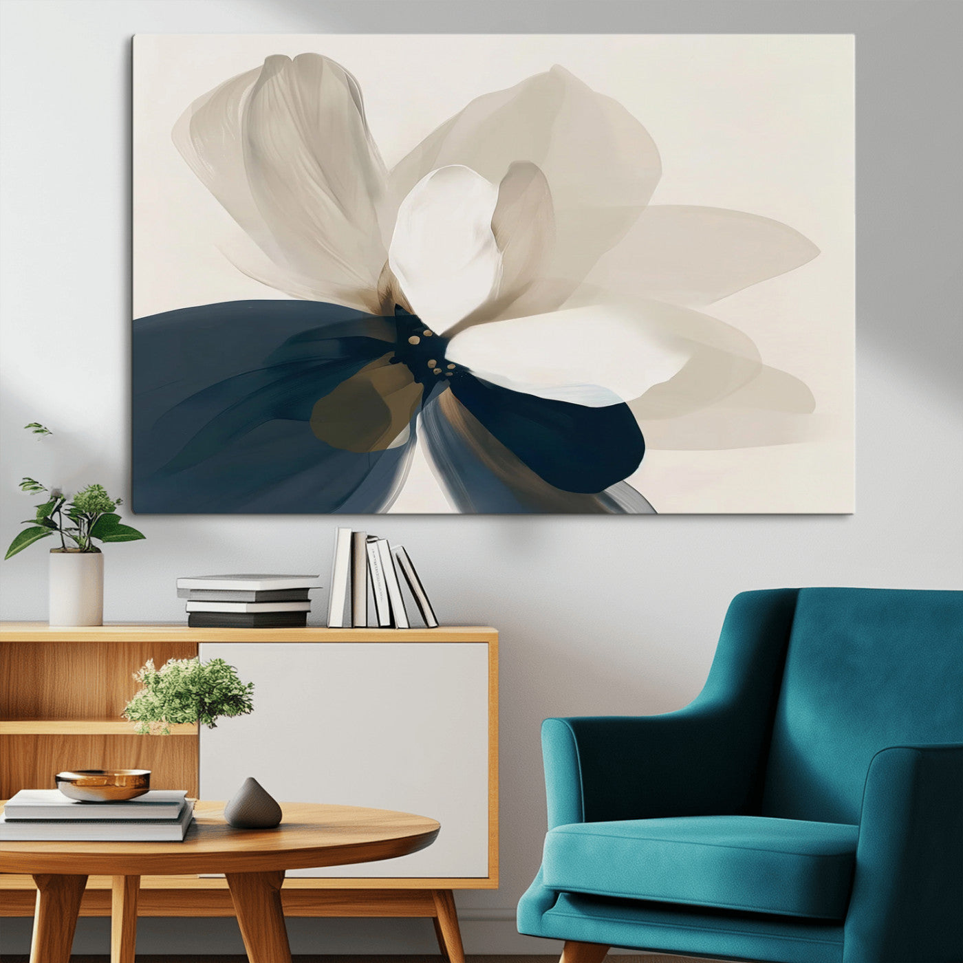 -Minimal Flower Wall Art Canvas Print, Framed Flower Drawing Art Picture Print, Beige Bloom Perfect Modern Botanical Decor Artwork