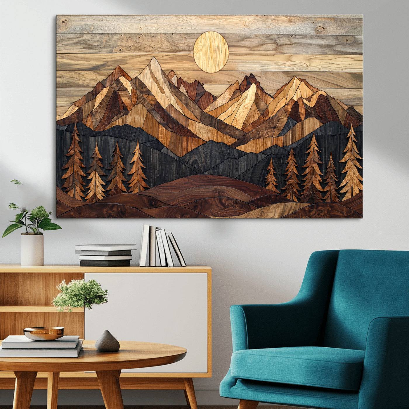 39116082-MGV-CV-36X24-Wood Mountain Landscape Wall Art Canvas Print – Framed Sunset Hills Nature Artwork, Abstract Boho Decor for Home, Office