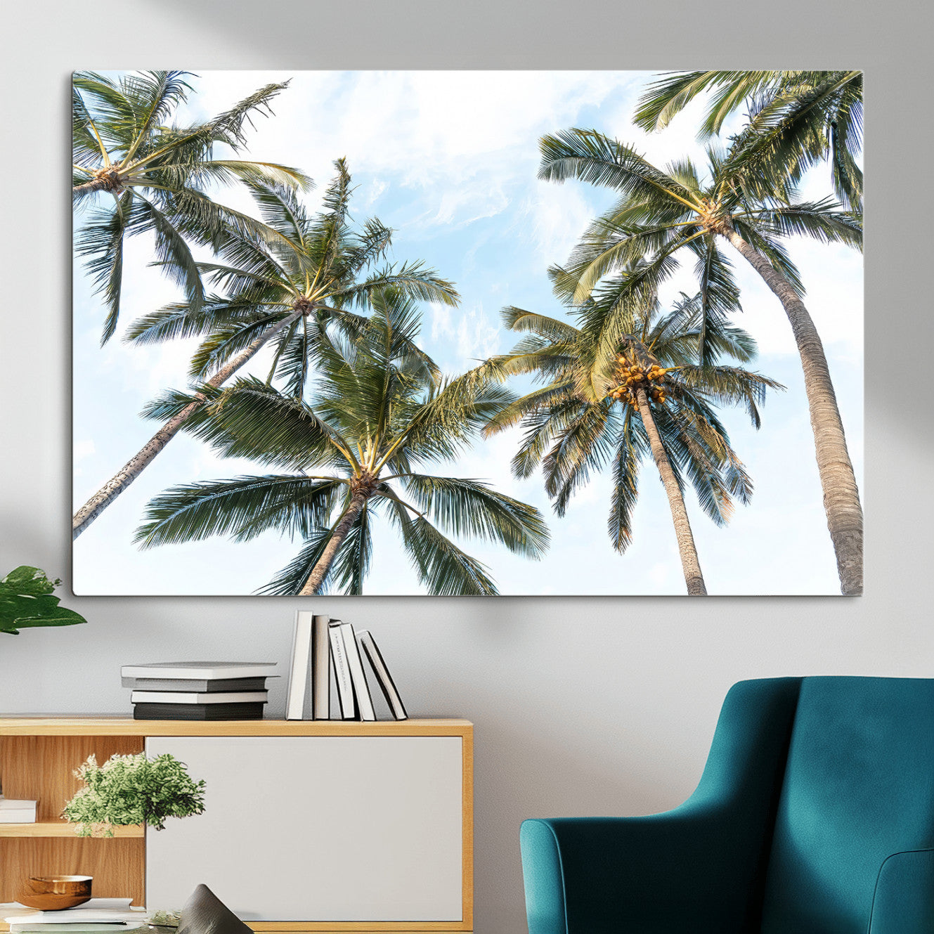 87247012-MGV-CV-36X24 - Tropical Palm Trees Wall Art – Sunlit Leaves & Blue Sky Canvas Print, Island Breeze and Vacation Vibes for Office or Home Decor