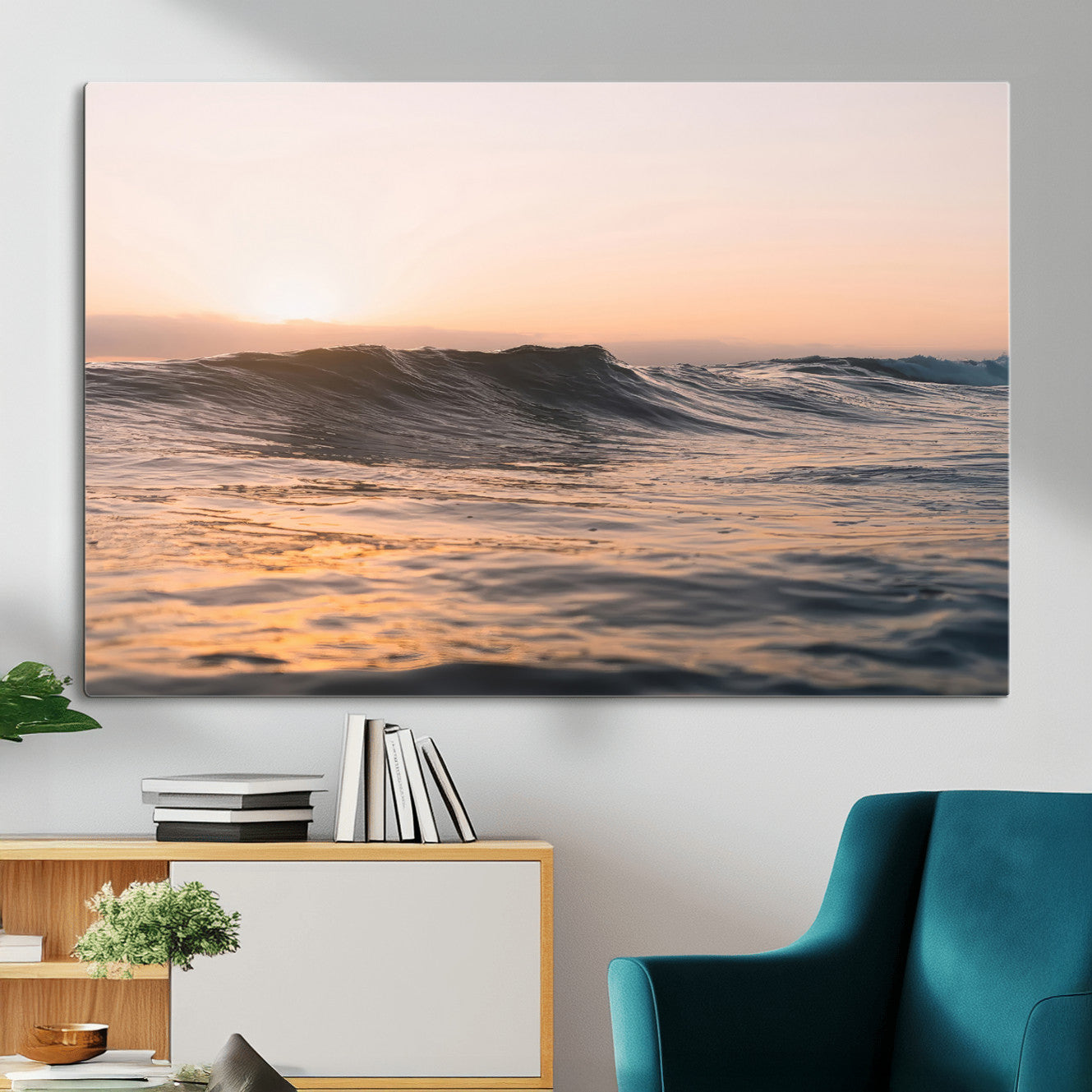 46299358-MGV-CV-36X24 - Golden Sunset Ocean Wall Art – Tranquil Waves & Peaceful Horizon Canvas Print, Soft Light and Evening Glow for Serene Beach, Home or Nature Decor