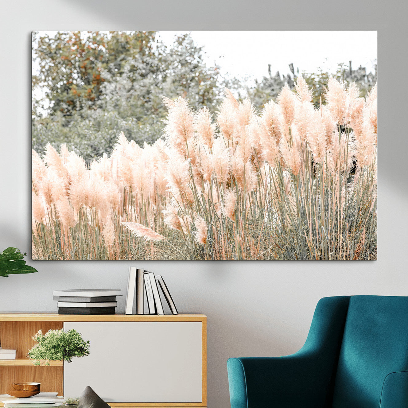 21826392-MGV-CV-36X24 - Pampas Grass Wall Art – Soft Blush Hues and Natural Texture Canvas Print, Serene Outdoors & Botanical Charm for Living Room or Nature Decor