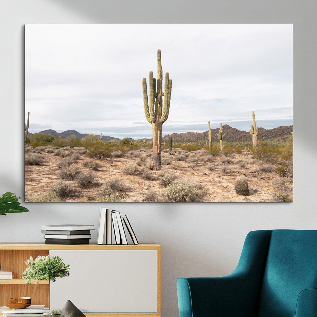 MGV-CV-36X24 - Saguaro Cactus Wall Art Canvas Print, Framed Desert Cactus Art Picture Print, Earthy Desert Perfect Southwestern Boho Decor Artwork