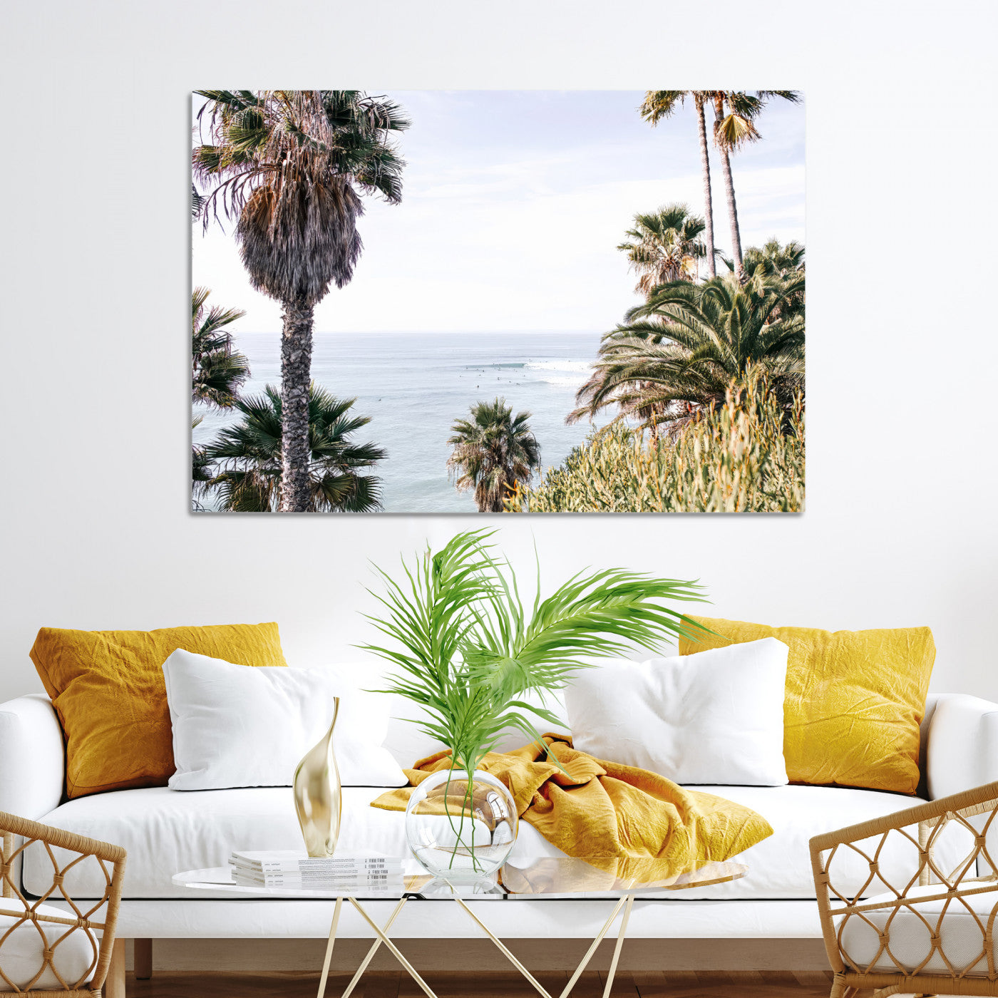 51404565-MGV-CV-36X24-Coastal Palm Trees Wall Art Canvas Print – Framed Ocean Breeze Tropical Scene Artwork for Relaxing Home, Office Decor