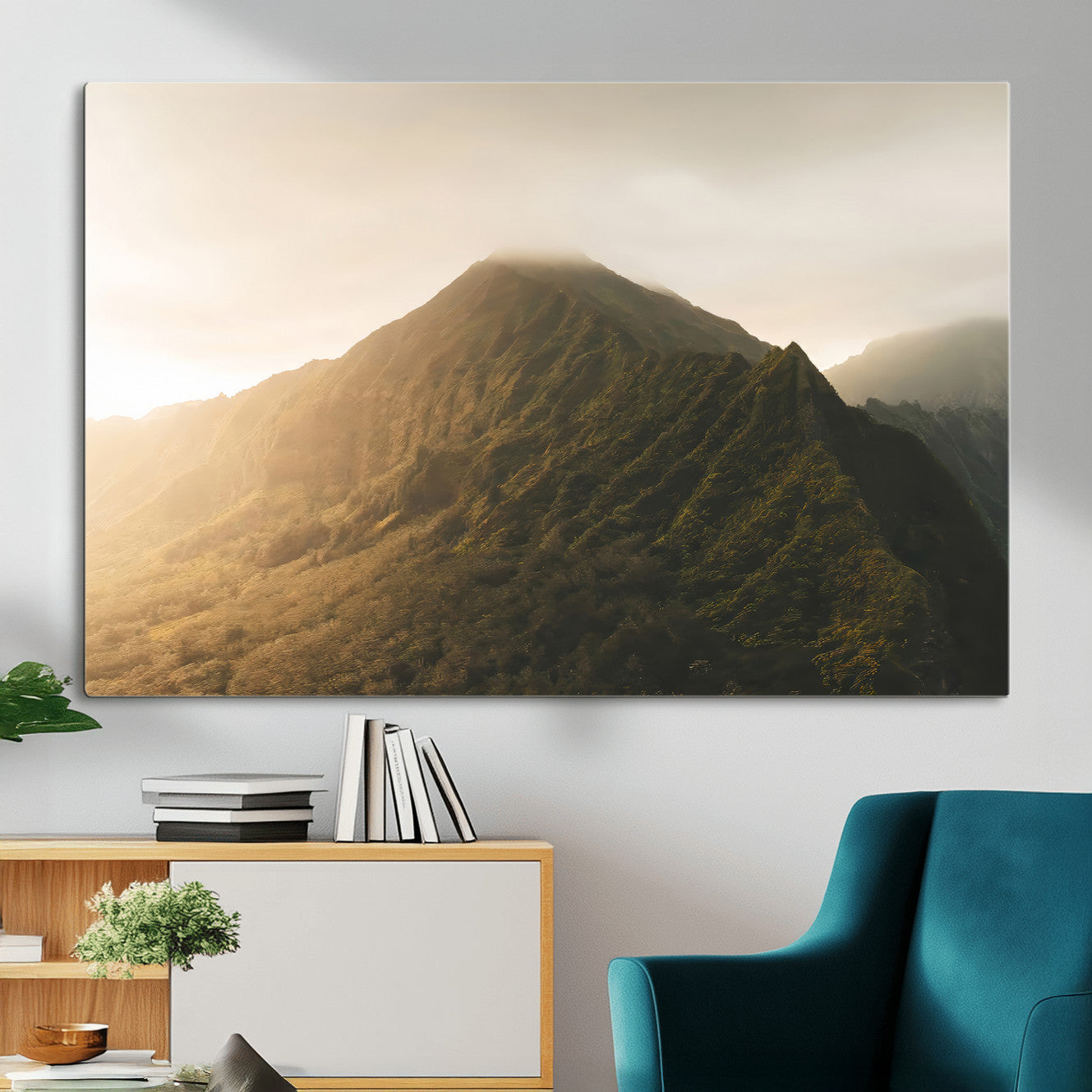 42338636-MGV-CV-36X24-Mountain Wall Art – Framed Sunset Landscape Canvas Artwork, Serene Nature Design, Rustic Decor for Home, Office