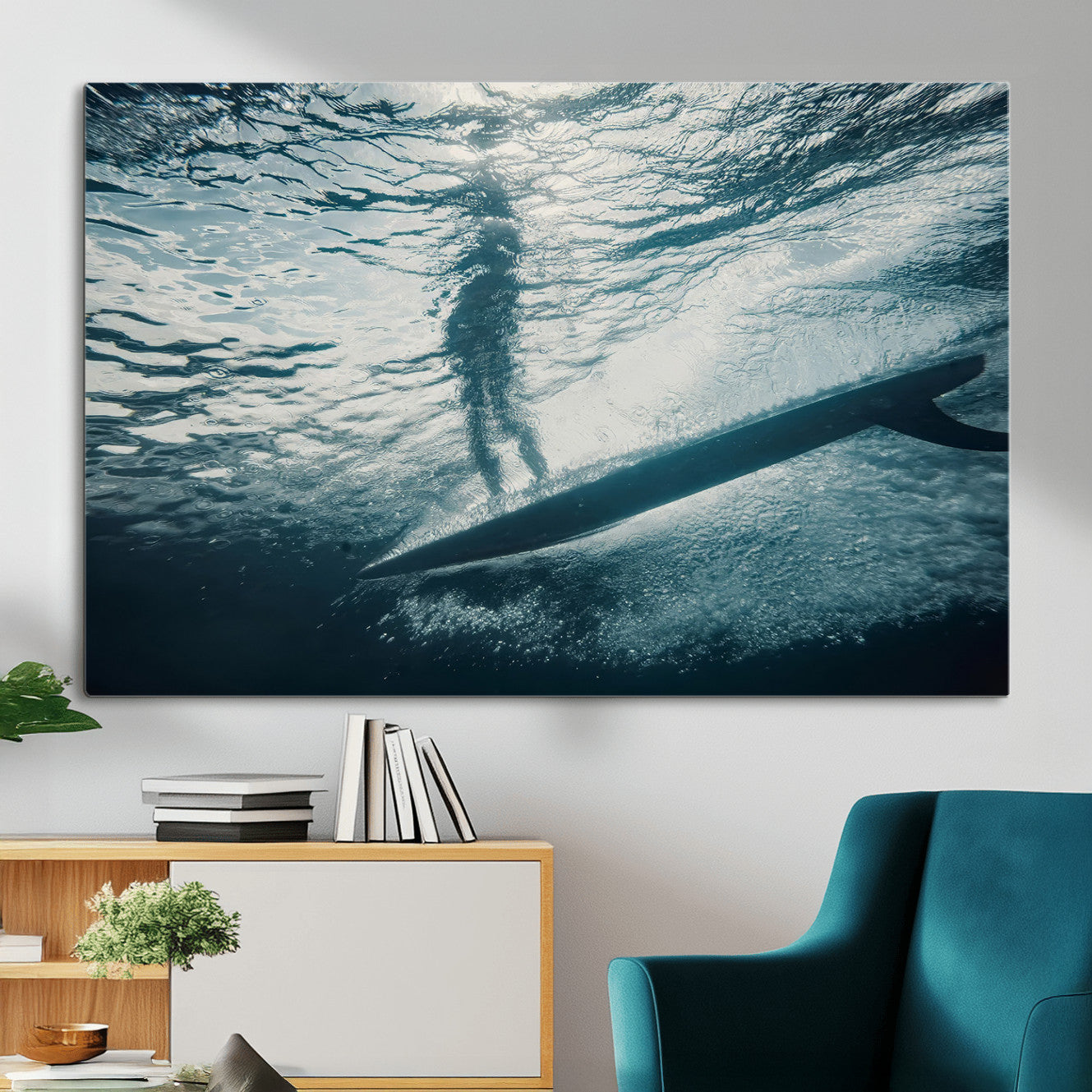 MGV-CV-36X24 - Submerged Surf Wall Art Canvas Print, Framed Underwater Perspective Art Picture Print, Ocean Surf Perfect Coastal Adventure Decor Artwork