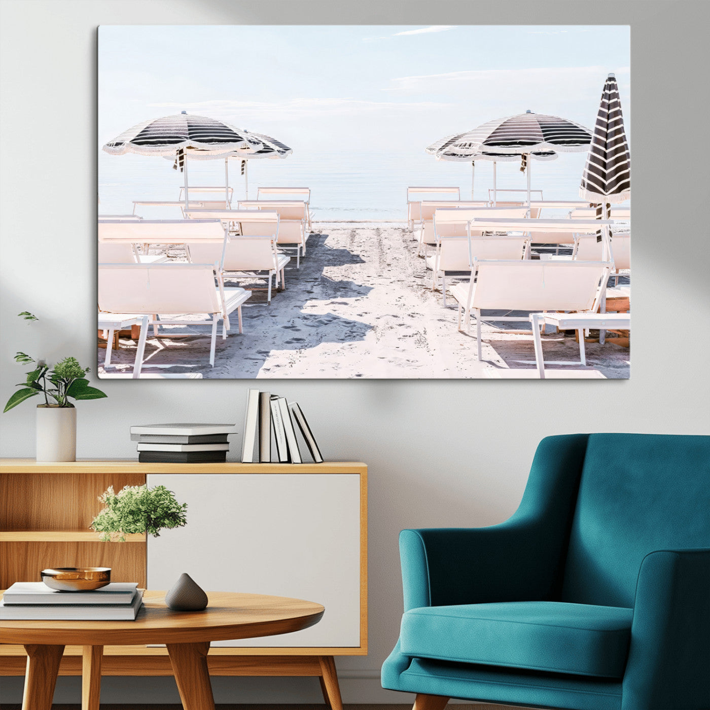 -Minimalist Beach Wall Art Canvas Print – Framed Pastel Sand Art Picture Beach Aesthetic Artwork for Home, Office