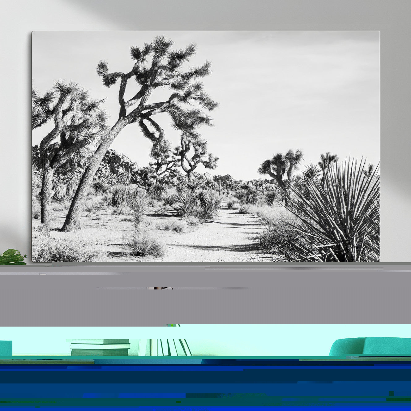 MGV-CV-36X24 - Joshua Tree Desert Wall Art – Black & White Canvas Print of Desert Landscape, Nature Serenity Decor for Guest Room, Office or Living Room