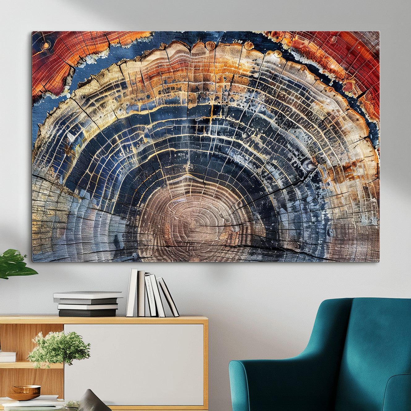 60292921-MGV-CV-36X24 - Vintage Tree Rings Wall Art Canvas Print – Framed Wood Art Picture Petrified Wood Artwork for Home, Office, Living Room