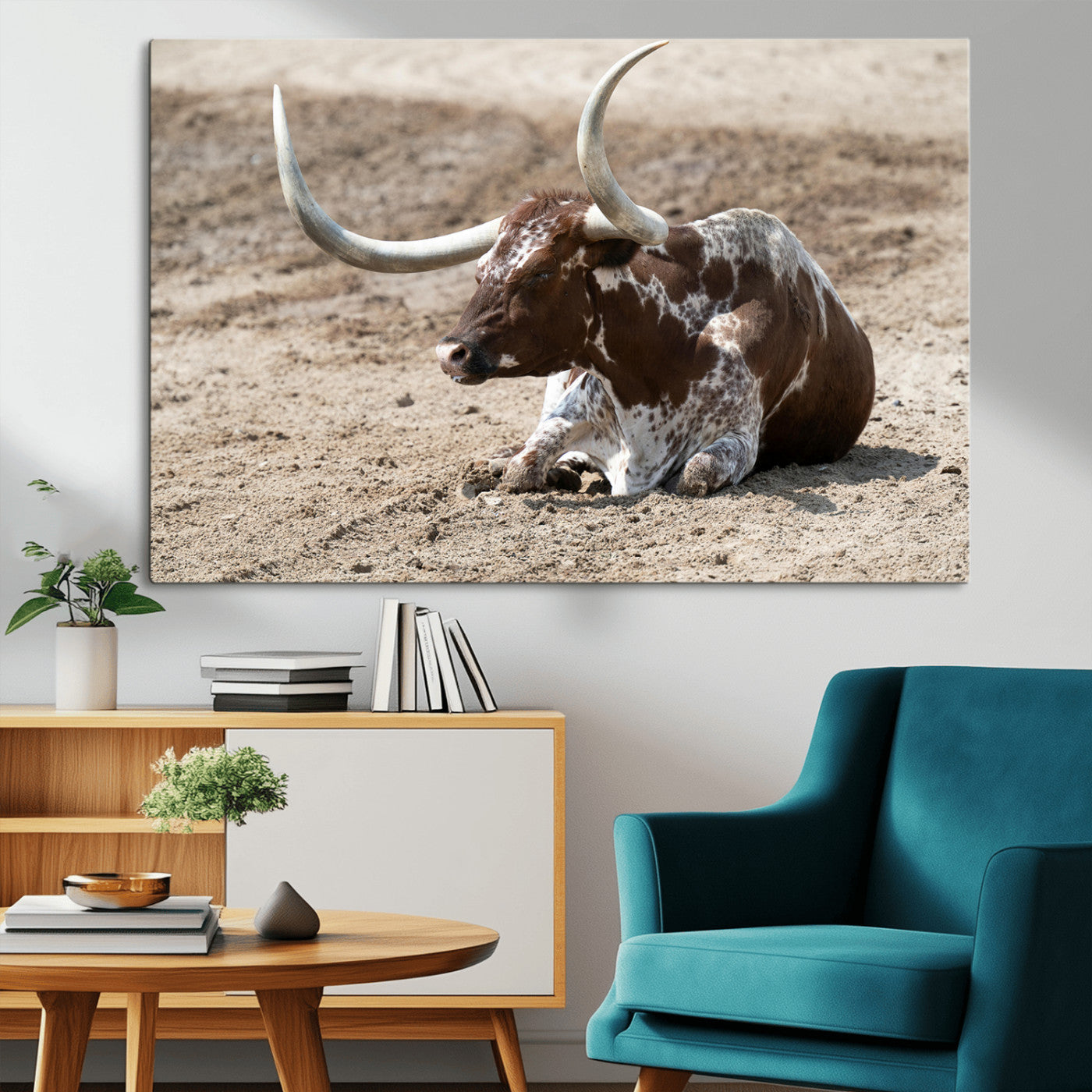 76549210-MGV-CV-36X24-Texas Longhorn Wall Art Canvas Print – Framed Country Living Farmhouse Rustic Cattle Scene Artwork for Home Office