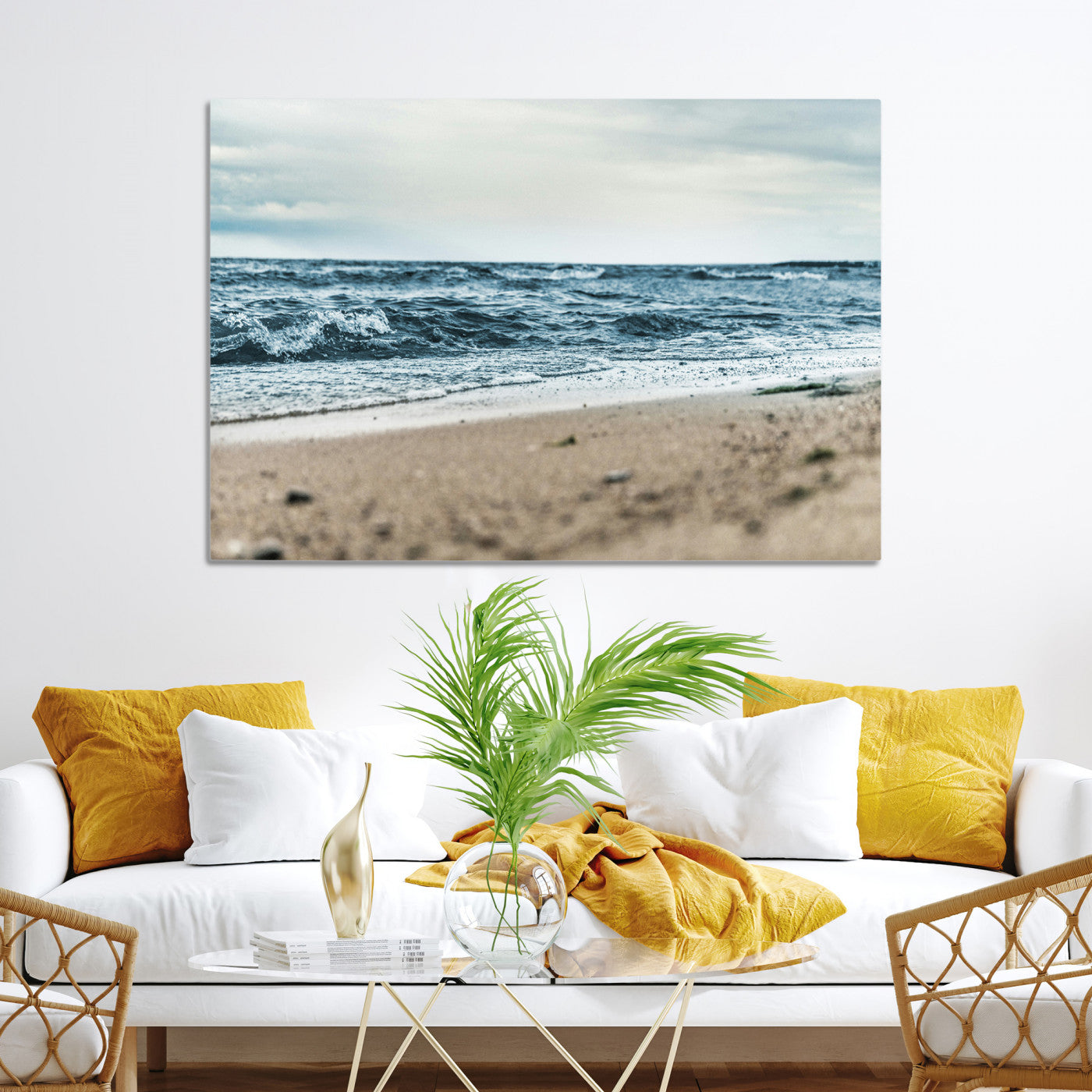 81812590-MGV-CV-36X24-Ocean Wall Art Canvas Print – Moody Coastal Seascape Scene Framed Beach Waves Nature Artwork for Home Office