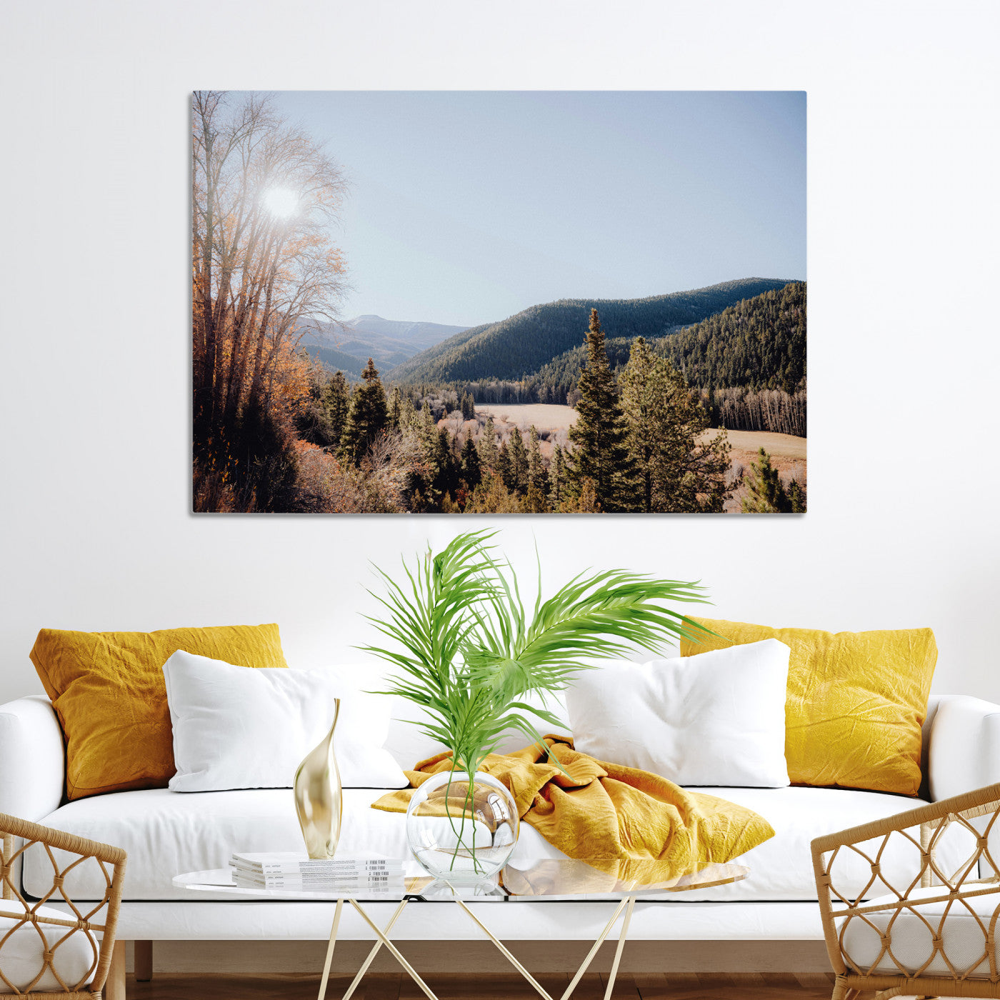 52941305-MGV-CV-36X24-Rustic Landscape Wall Art Canvas Print – Serene Valley Scene Pine Tree Horizon Nature Artwork for Home Office