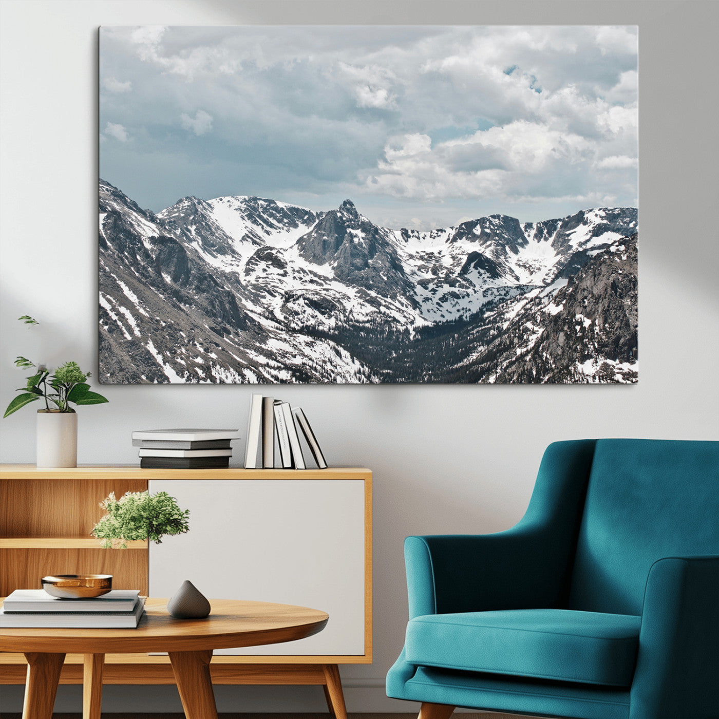 -Snowy Peaks Wall Art Canvas Print – Alpine Wilderness Mountain Escape Winter Serenity Artwork for Home, Office