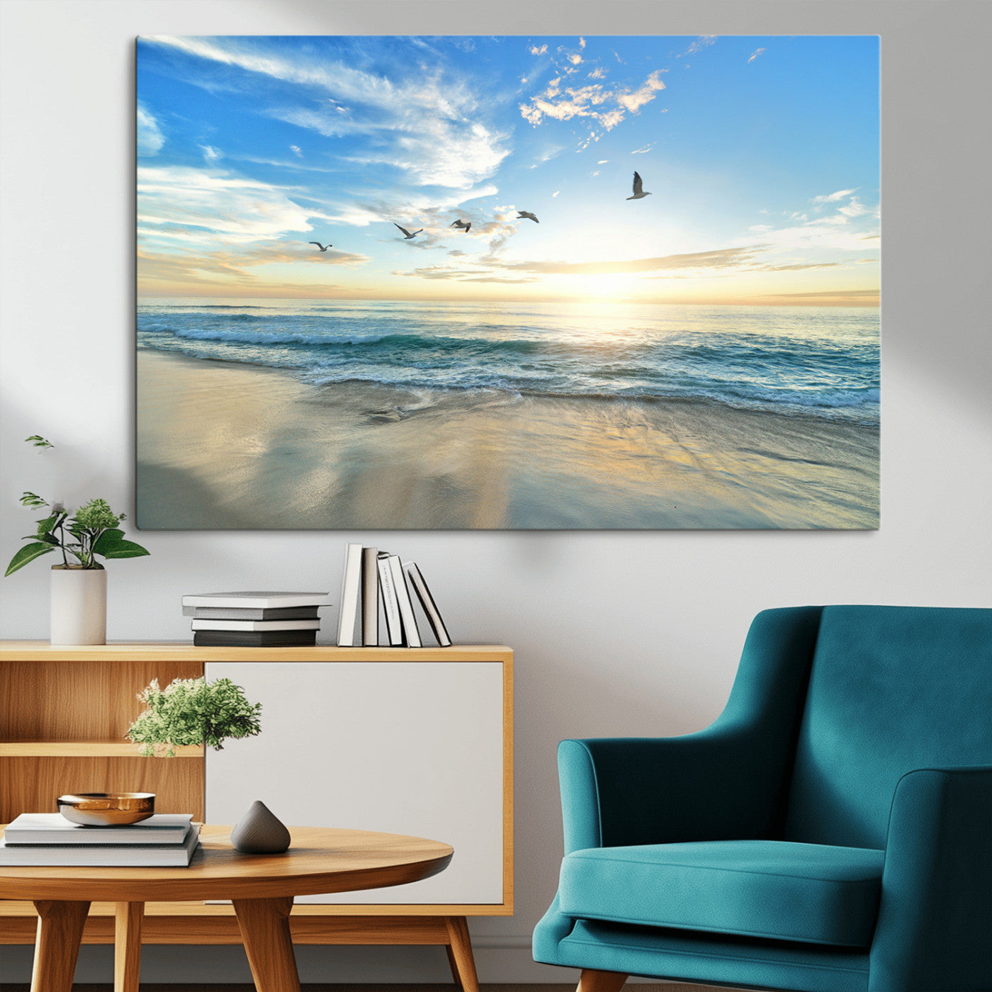20708696-MGV-CV-36X24-Minimalist Seaside Wall Art Canvas Print – Morning Glow Golden Reflections Coastal Nature Artwork for Home, Office