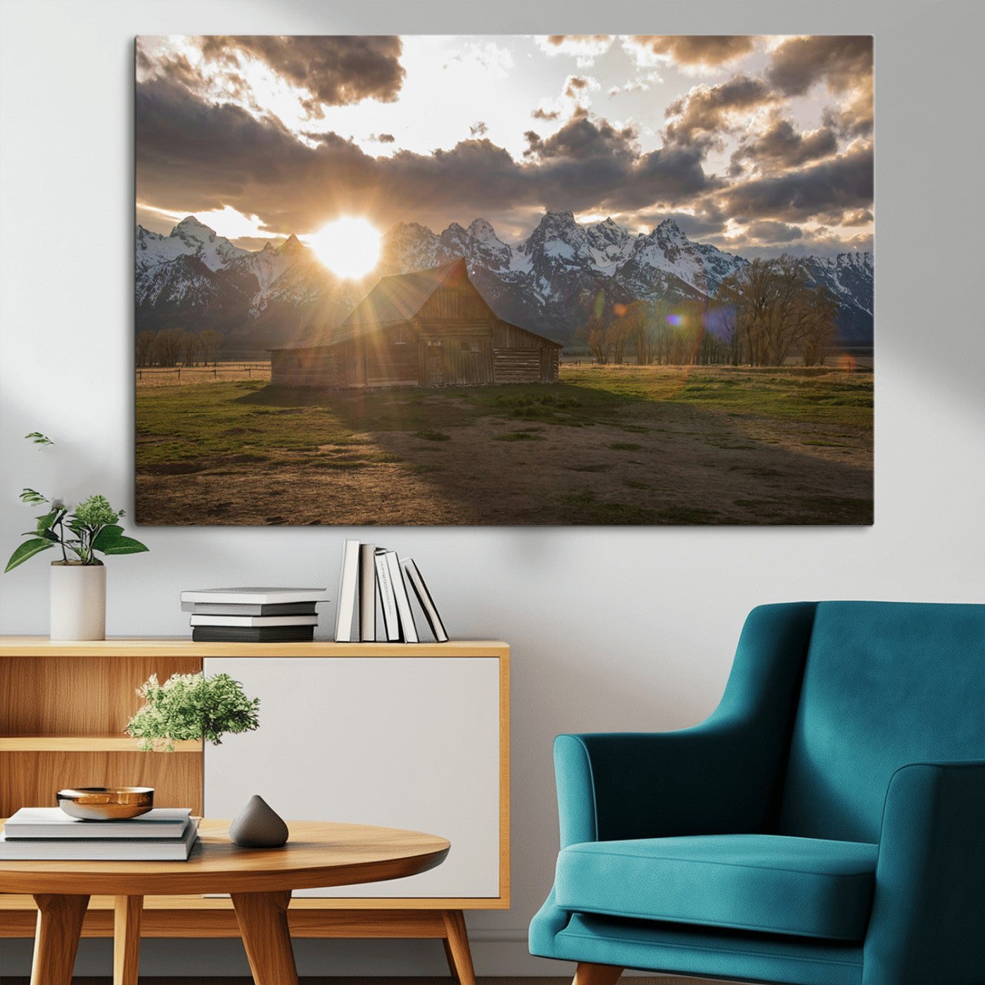 -Snowy Peaks Wall Art Canvas Print – Rustic Mountain Landscape Nature Escape Winter Forest Artwork for Home, Office